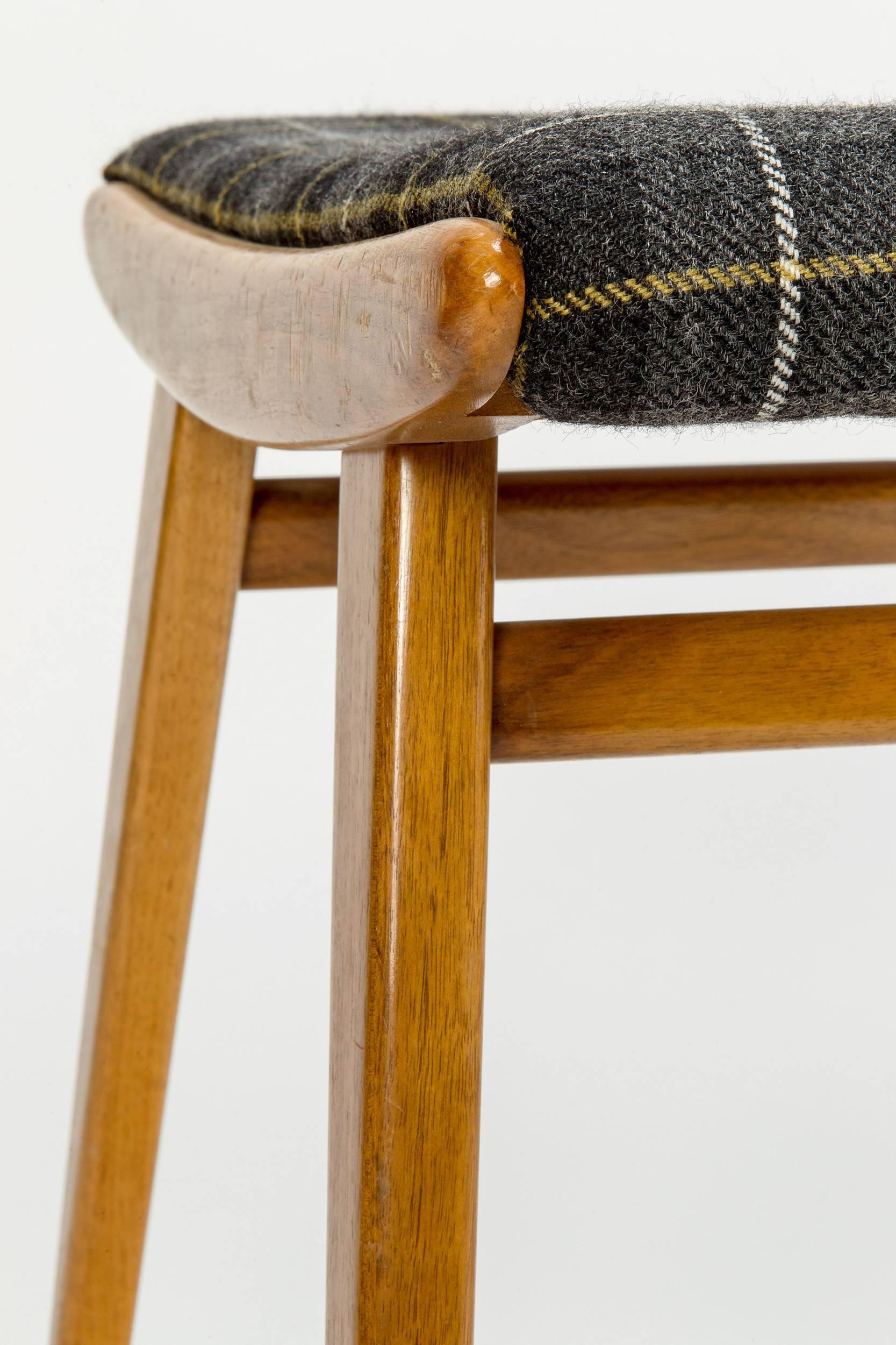 Fabric Pair of Walnut Stools by Jens Risom for H.G. Knoll, 1940s