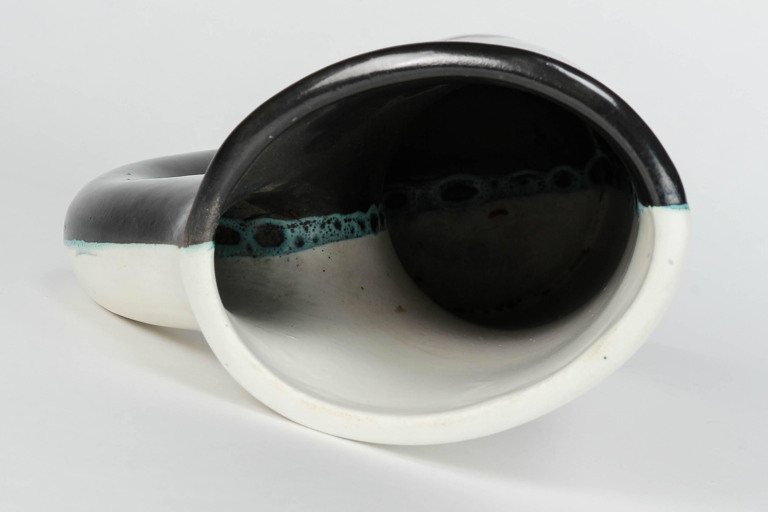 Vallauris Ceramic Pitcher Black and White by Charles René Neveux, 1950s In Excellent Condition For Sale In Basel, CH