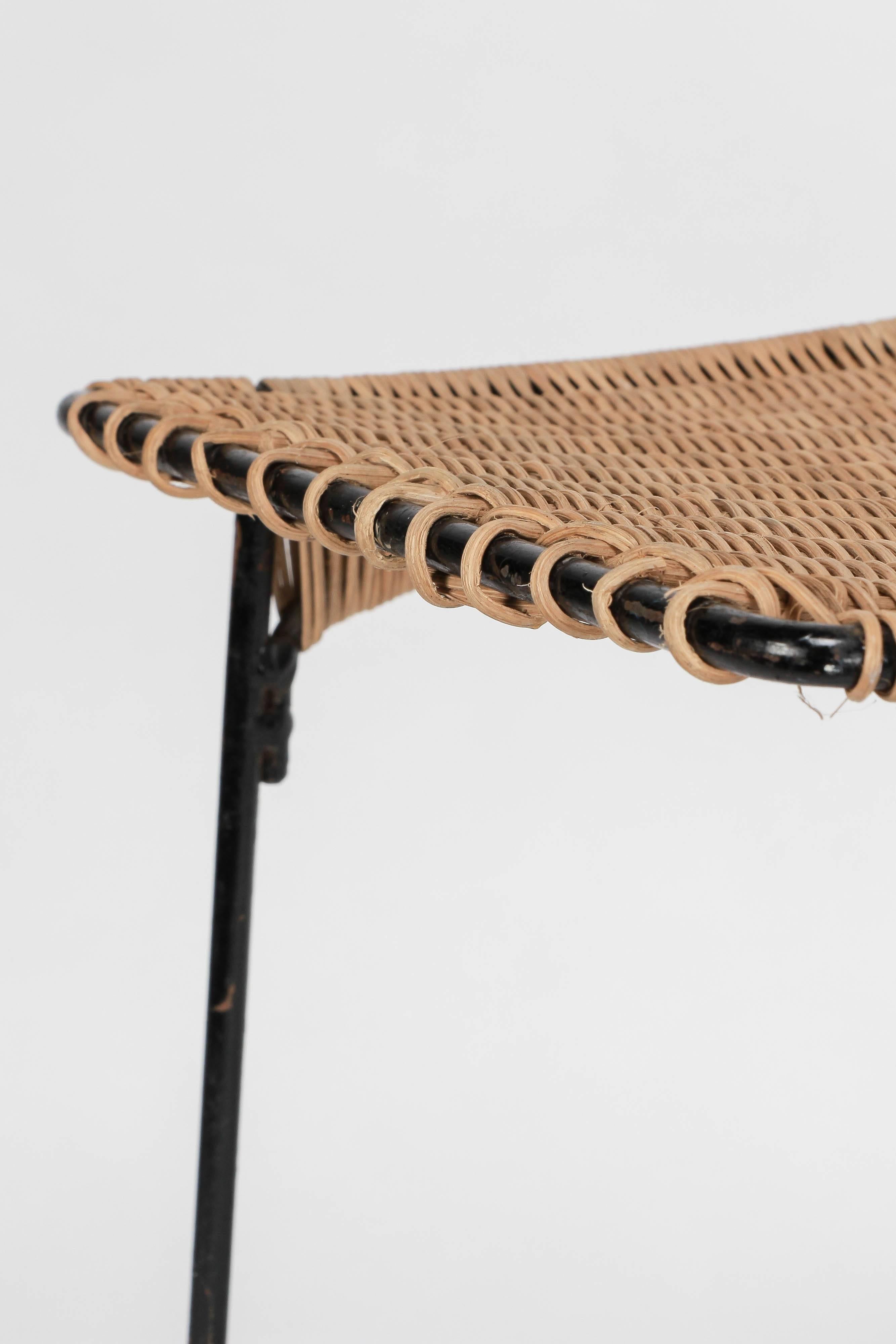 French Metal and Wicker Stool in the Style of Carl Auböck, 1950 4