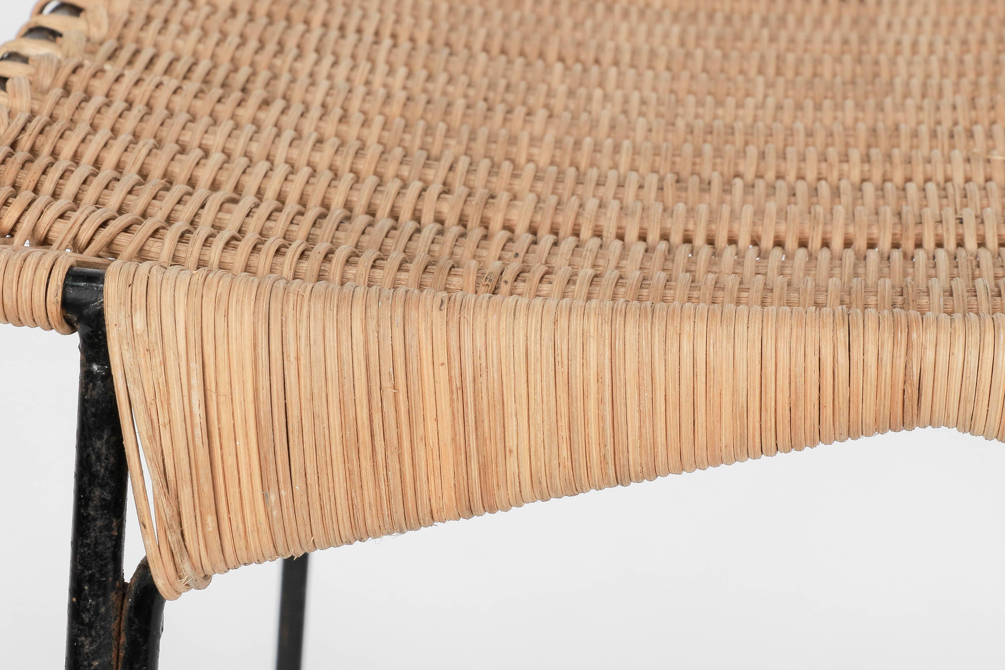 French Metal and Wicker Stool in the Style of Carl Auböck, 1950 2