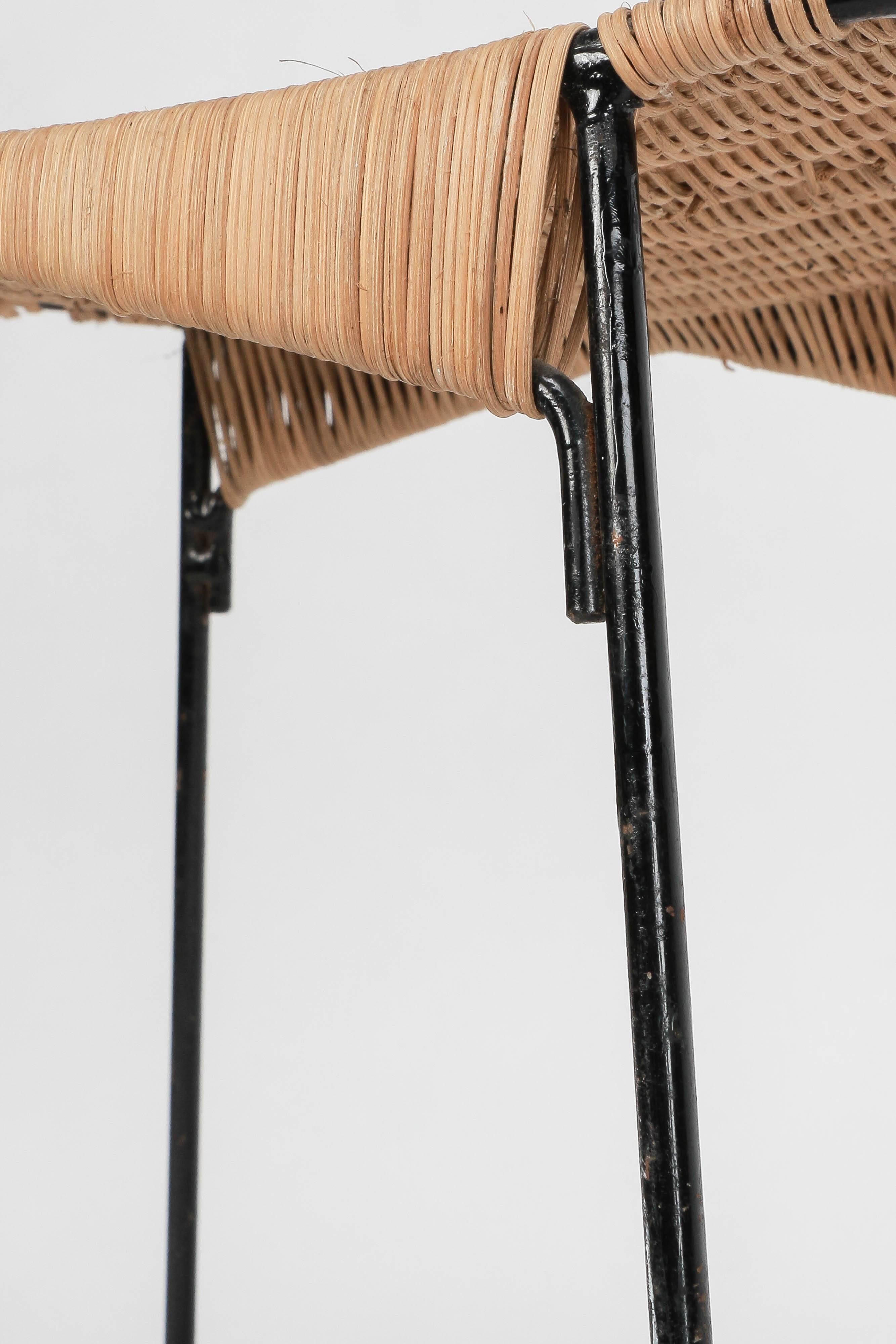 French Metal and Wicker Stool in the Style of Carl Auböck, 1950 3
