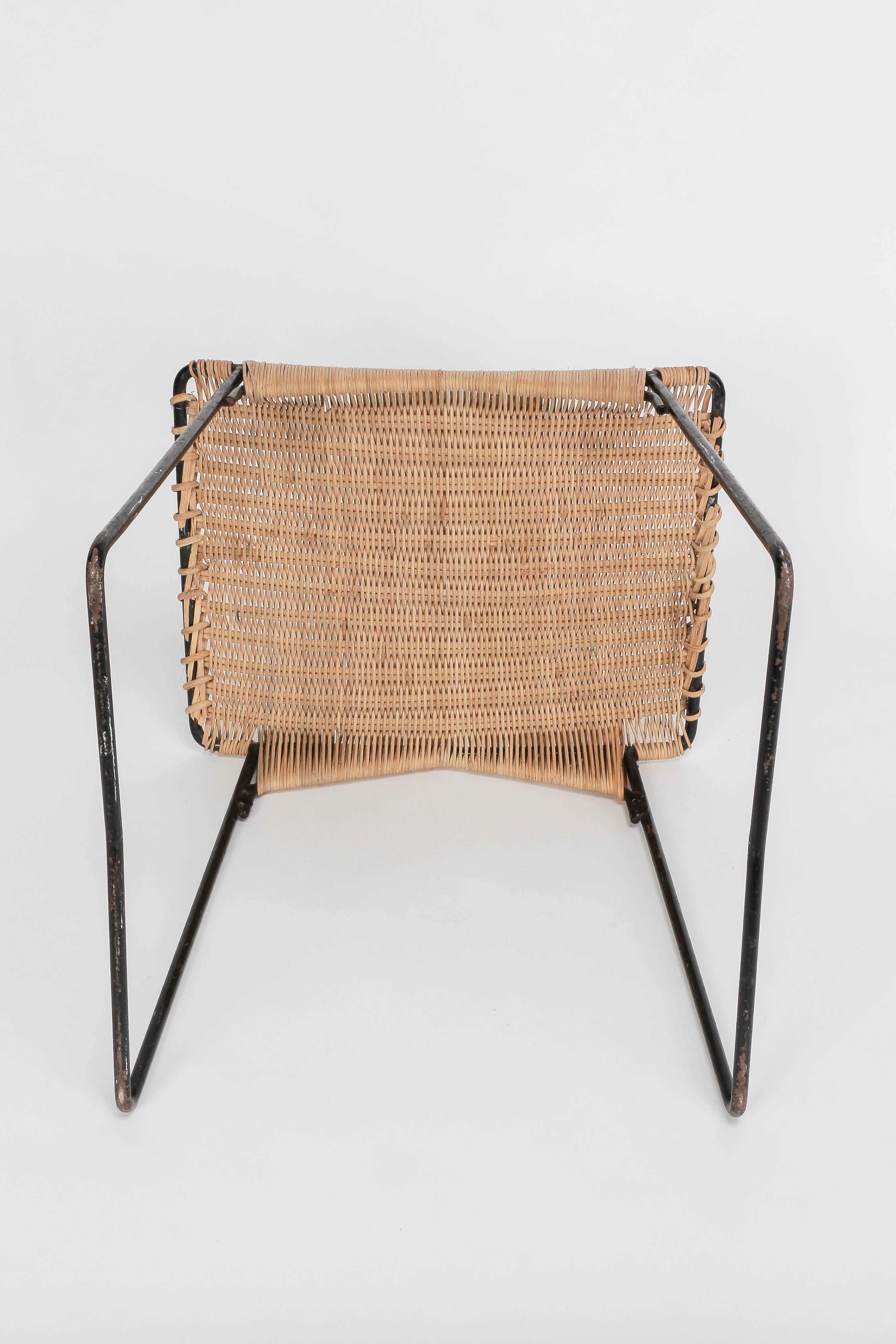 French Metal and Wicker Stool in the Style of Carl Auböck, 1950 In Excellent Condition In Basel, CH