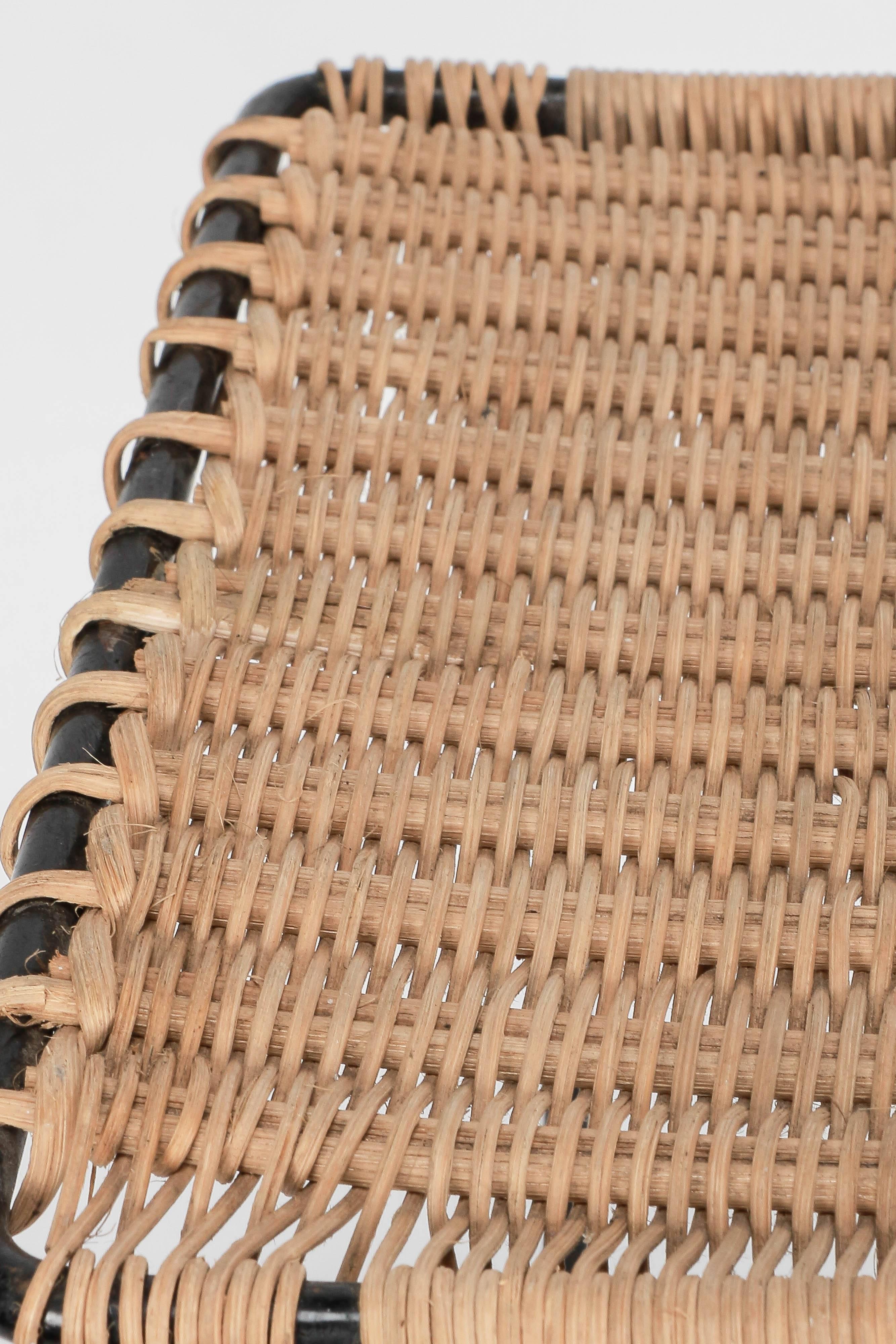 French Metal and Wicker Stool in the Style of Carl Auböck, 1950 1