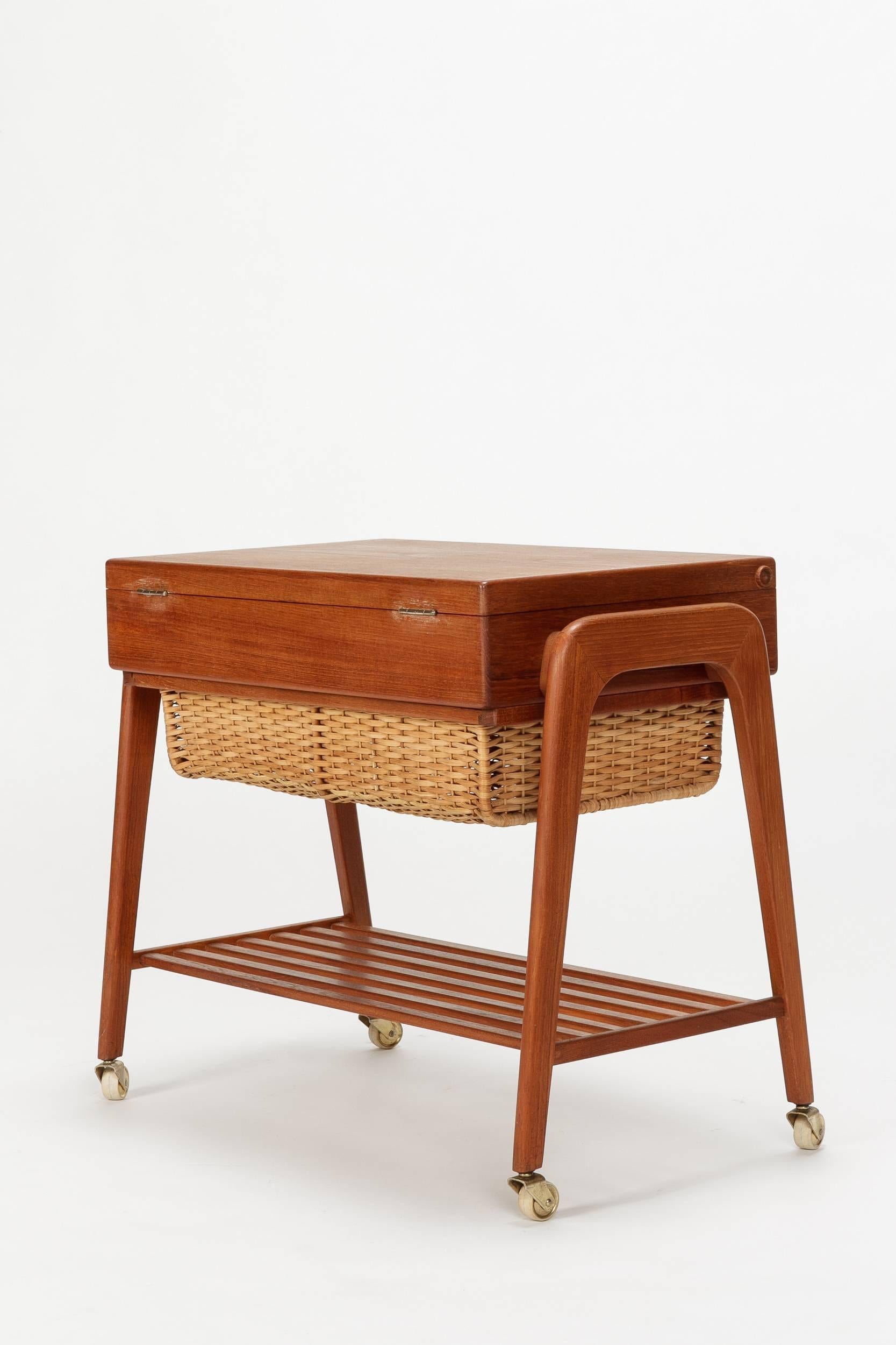 Mid-Century Modern Teak Sewing Table on Wheels by Povl Dinesen, 1960s