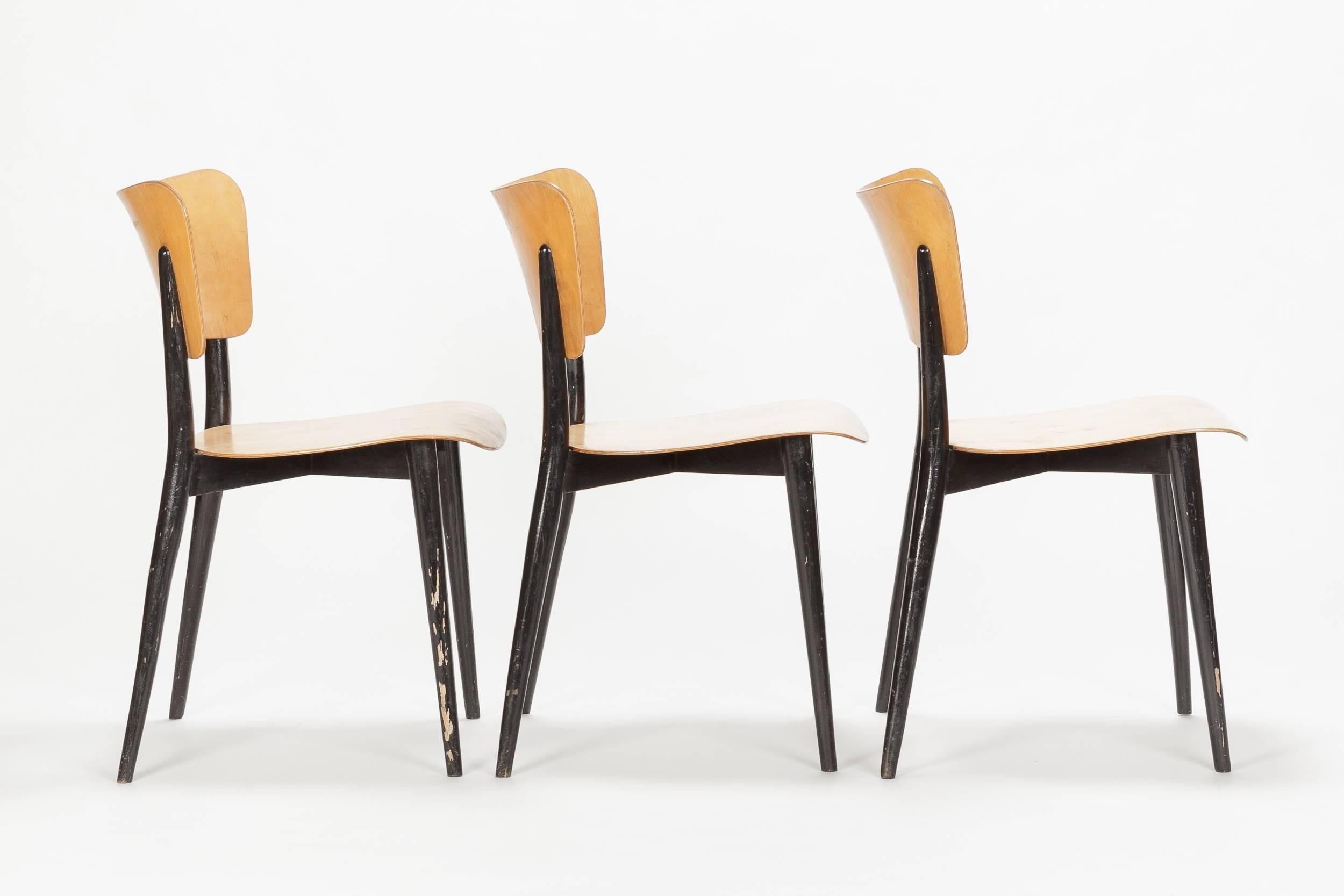 Set of three original 1950s max bill chairs model 