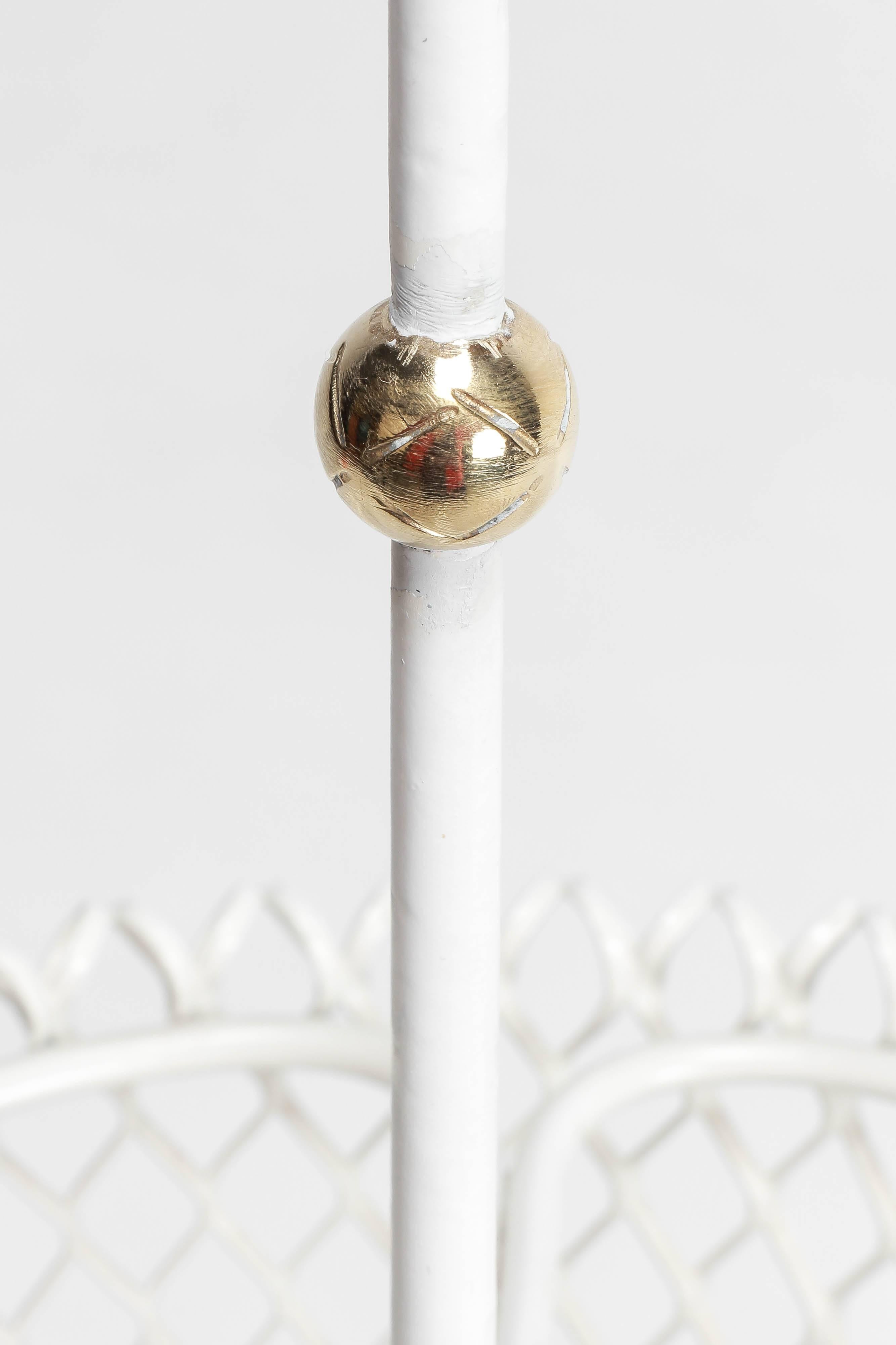 Mid-20th Century Mathieu Matégot Style Umbrella Stand White Metal and Brass, 1950s For Sale