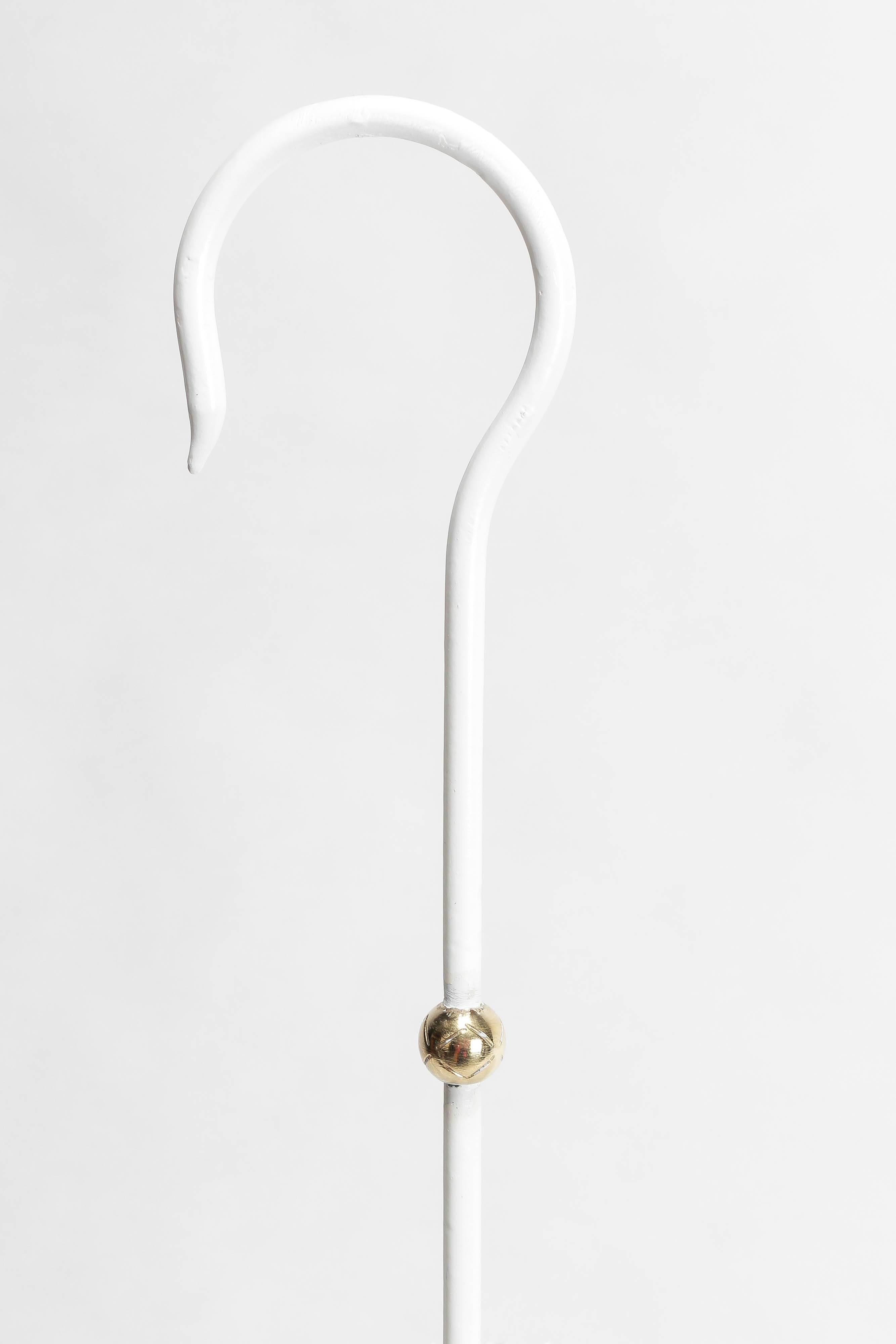Mathieu Matégot Style Umbrella Stand White Metal and Brass, 1950s For Sale 1