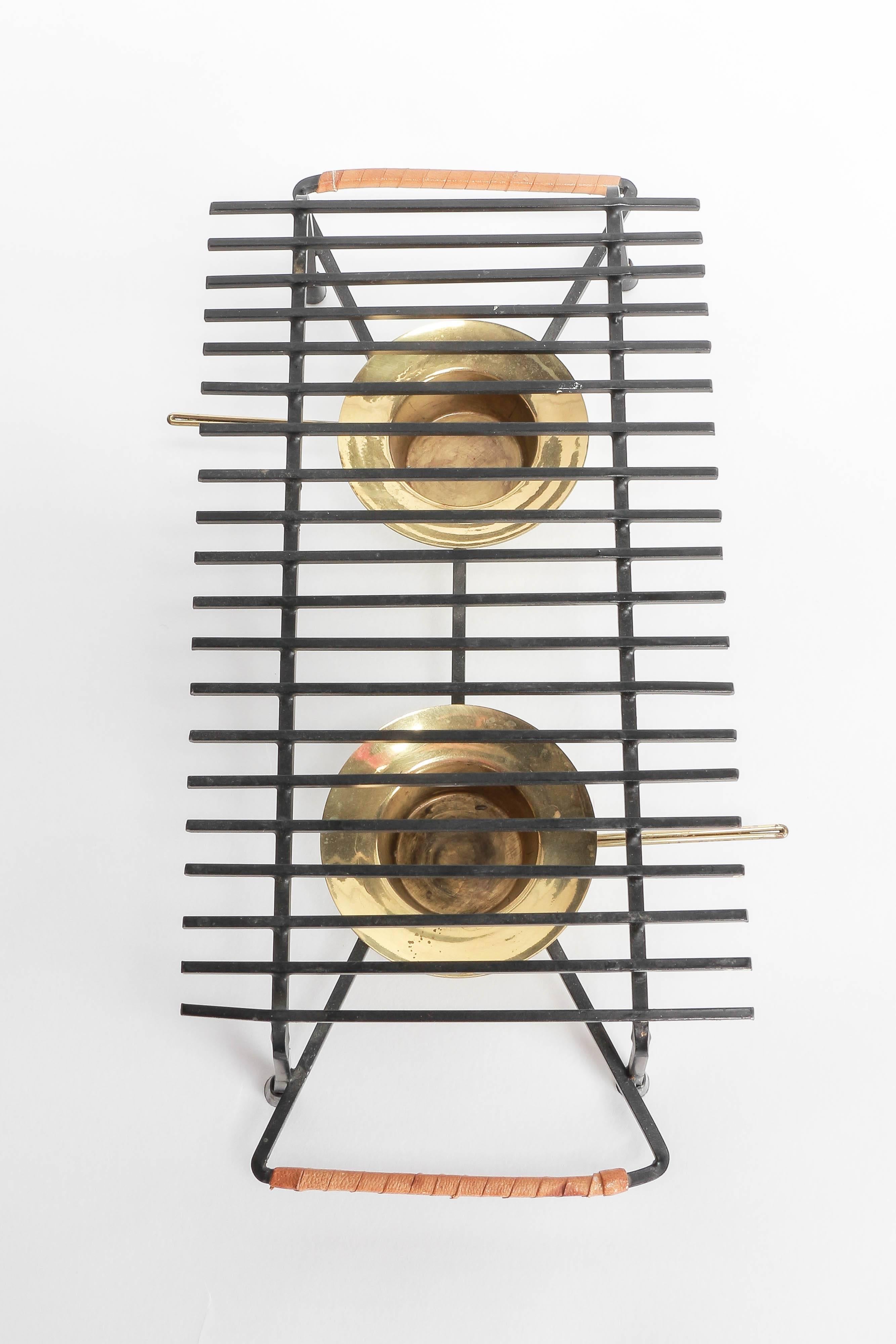 Mid-Century Modern Metal Brass and Leather Heater from Austria, 1950s