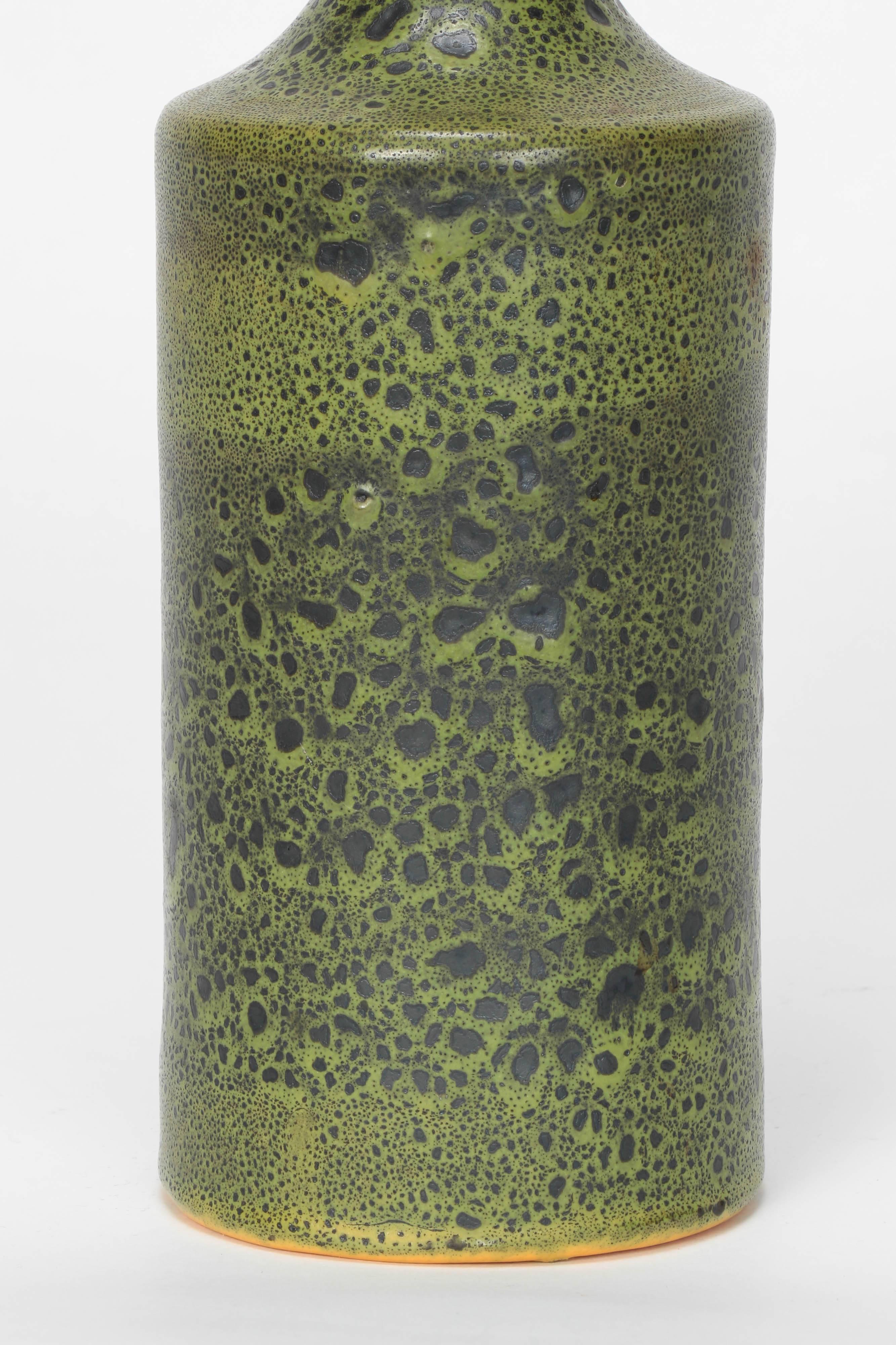 Swiss André Freymond Signed Ceramic Vase in Yellow and Green Glaze, 1950s