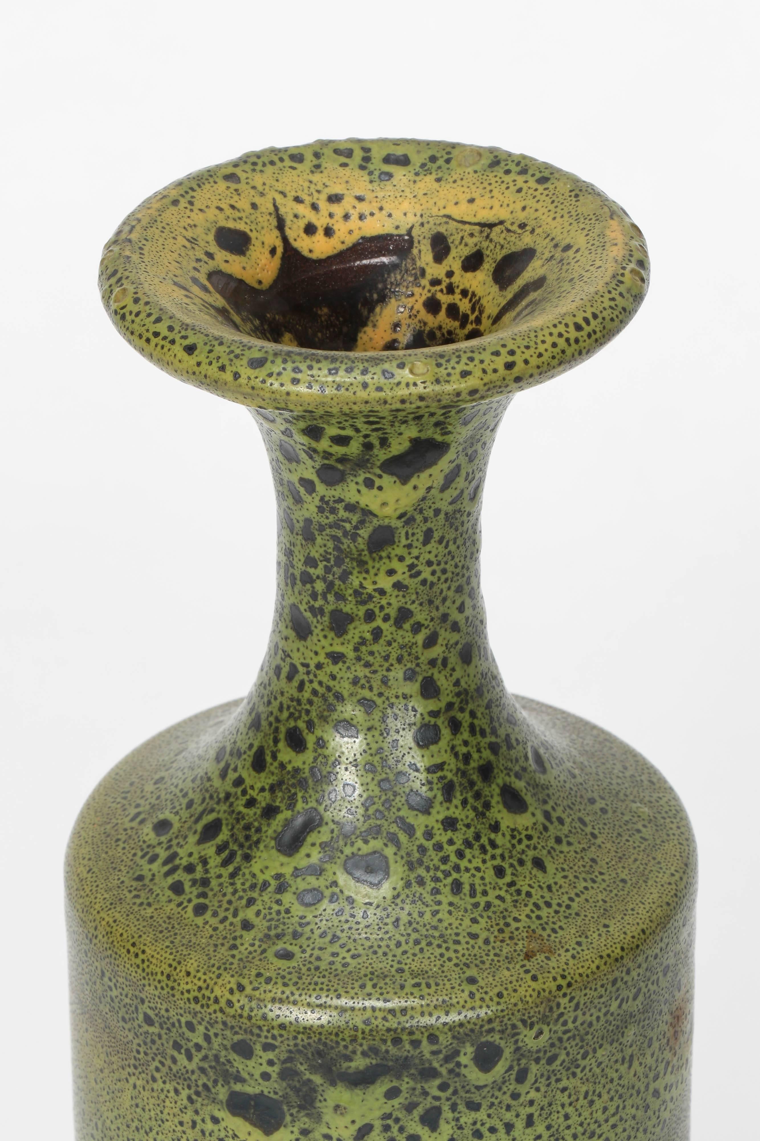 Mid-Century Modern André Freymond Signed Ceramic Vase in Yellow and Green Glaze, 1950s