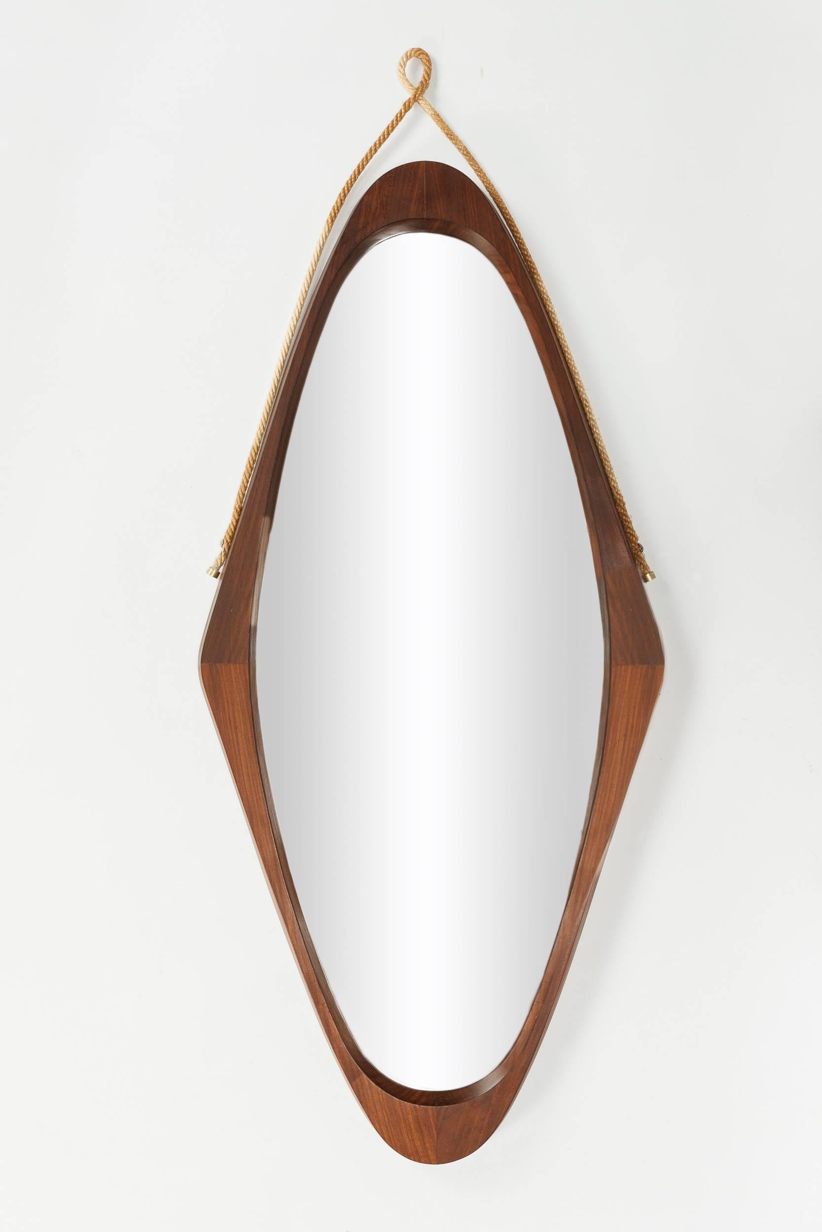 Mid-Century Modern Italian Oval Mirror Mahogany, 1960s