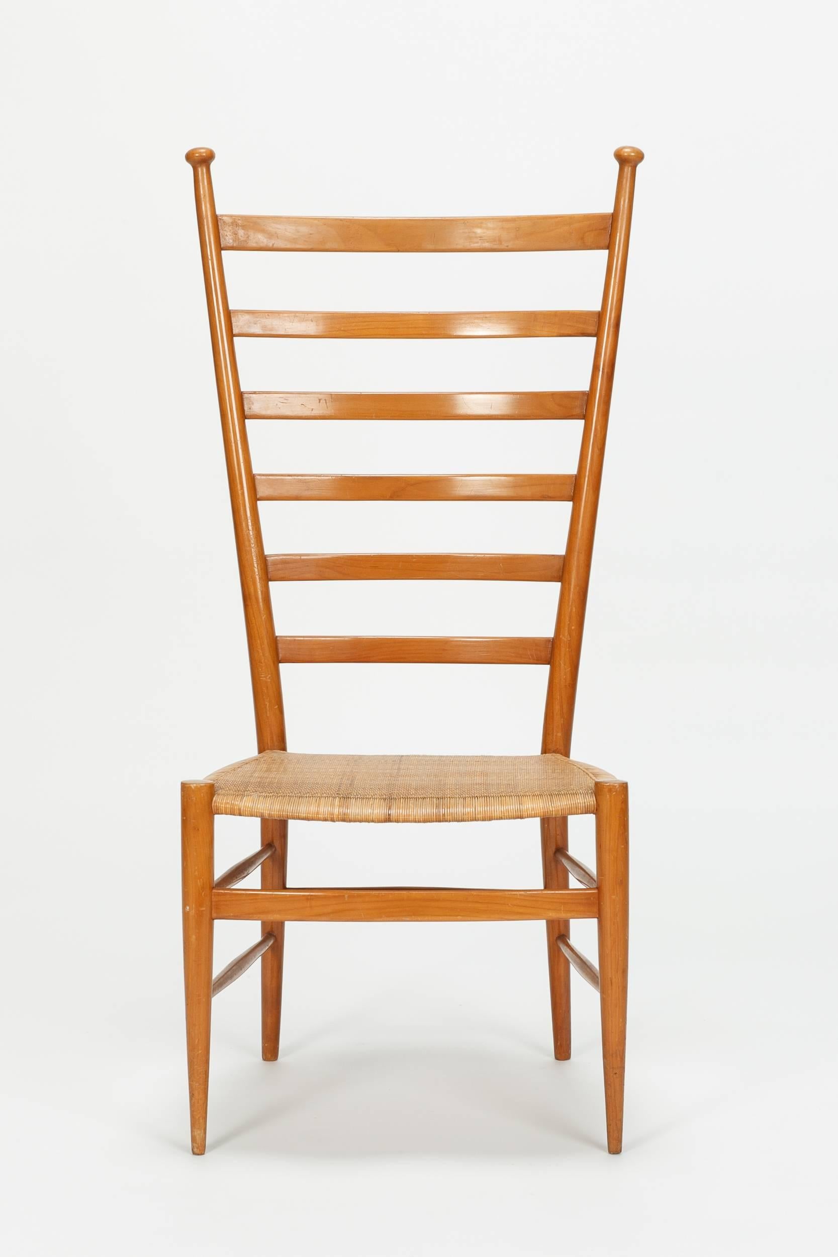 Sanguineti chair made by Chiavari in the 1950s. Pearwood frame with cane seat.