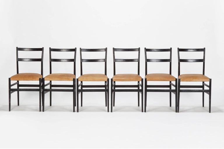 Leather 12 Gio Ponti Leggera Chairs by Cassina, 1950s For Sale