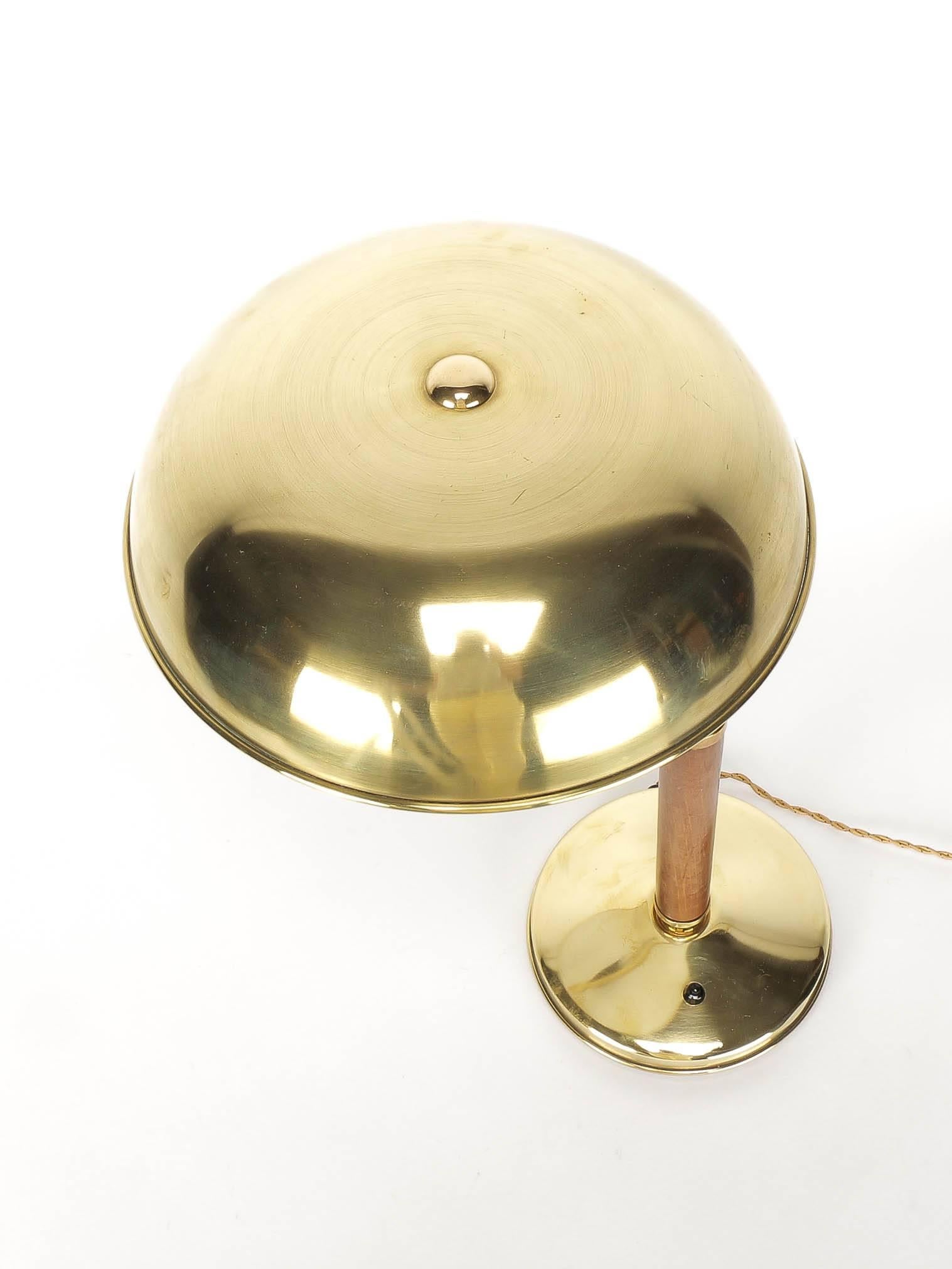 Mid-20th Century Swiss Bauhaus Desk Lamp Brass & Oak by AMBA 1940