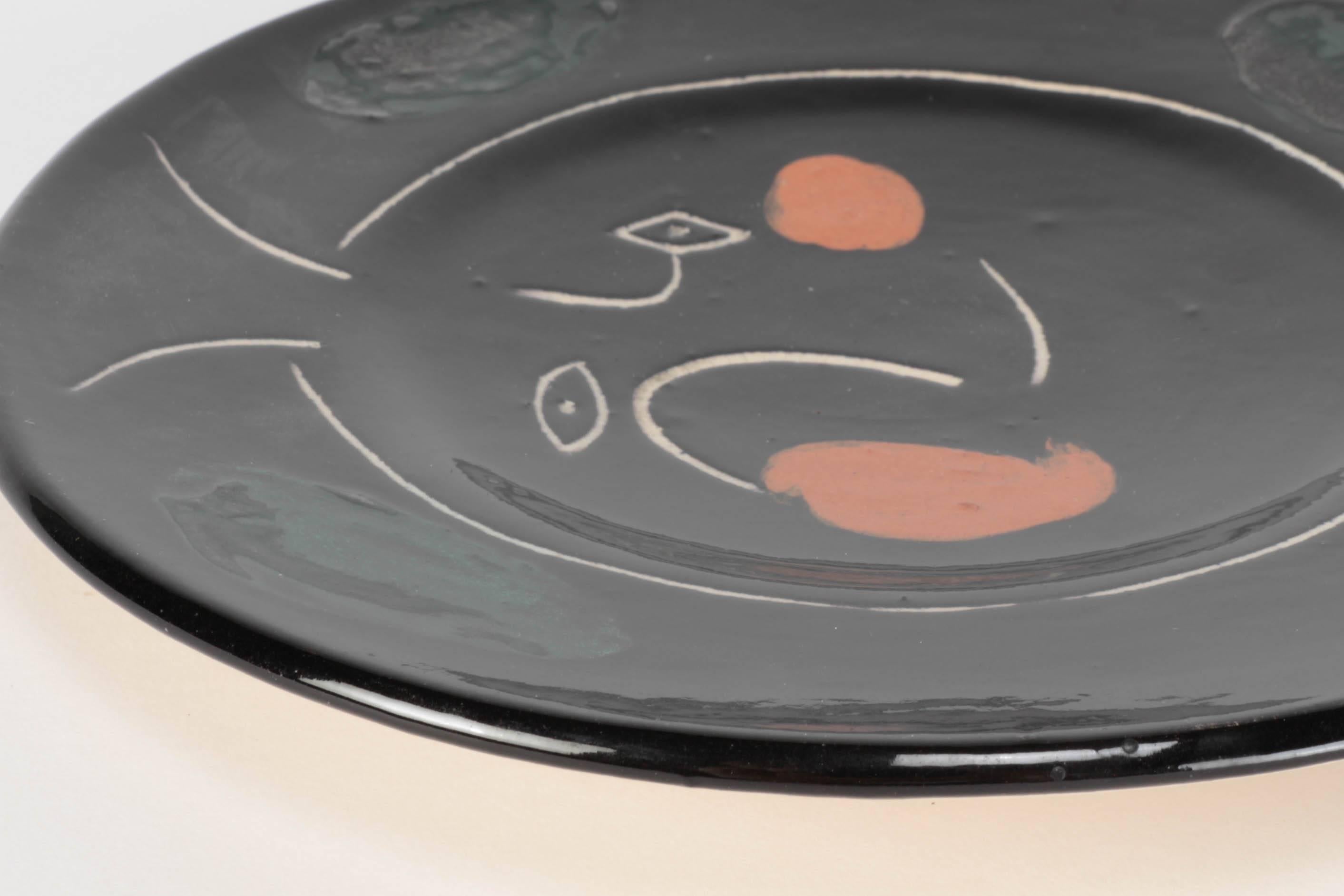 Black Face Service Plate by Pablo Picasso for Madoura, 1948 In Excellent Condition In Basel, CH