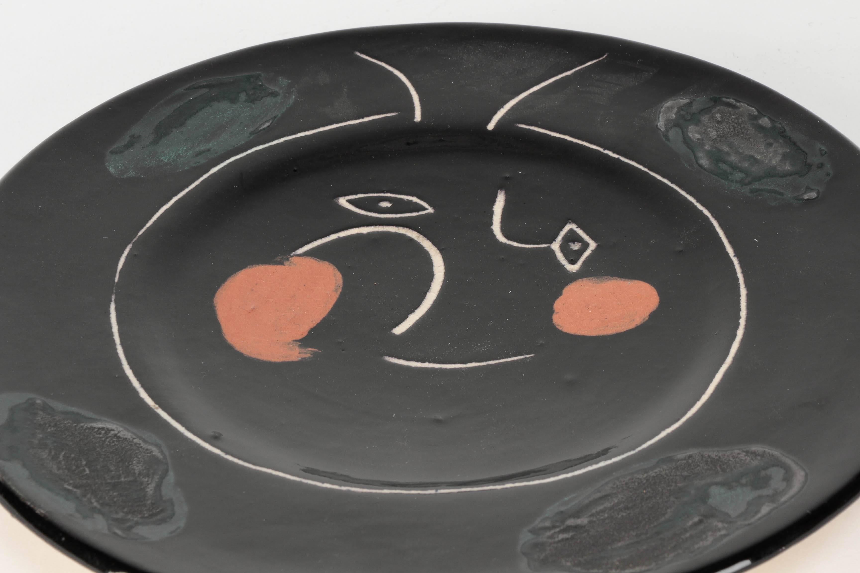 French Black Face Service Plate by Pablo Picasso for Madoura, 1948