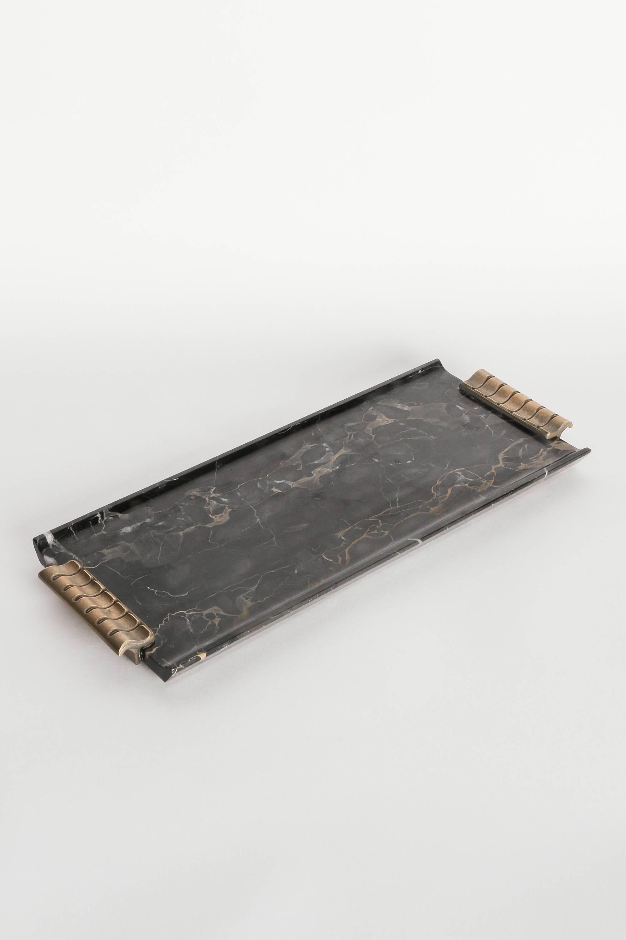 Very unique Art Déco Marble & Brass tray by the German manufacturer E. G. Zimmermann Hanau in the 1930s. Solid marble plate and solid brass handles. Original EGZ sticker.
