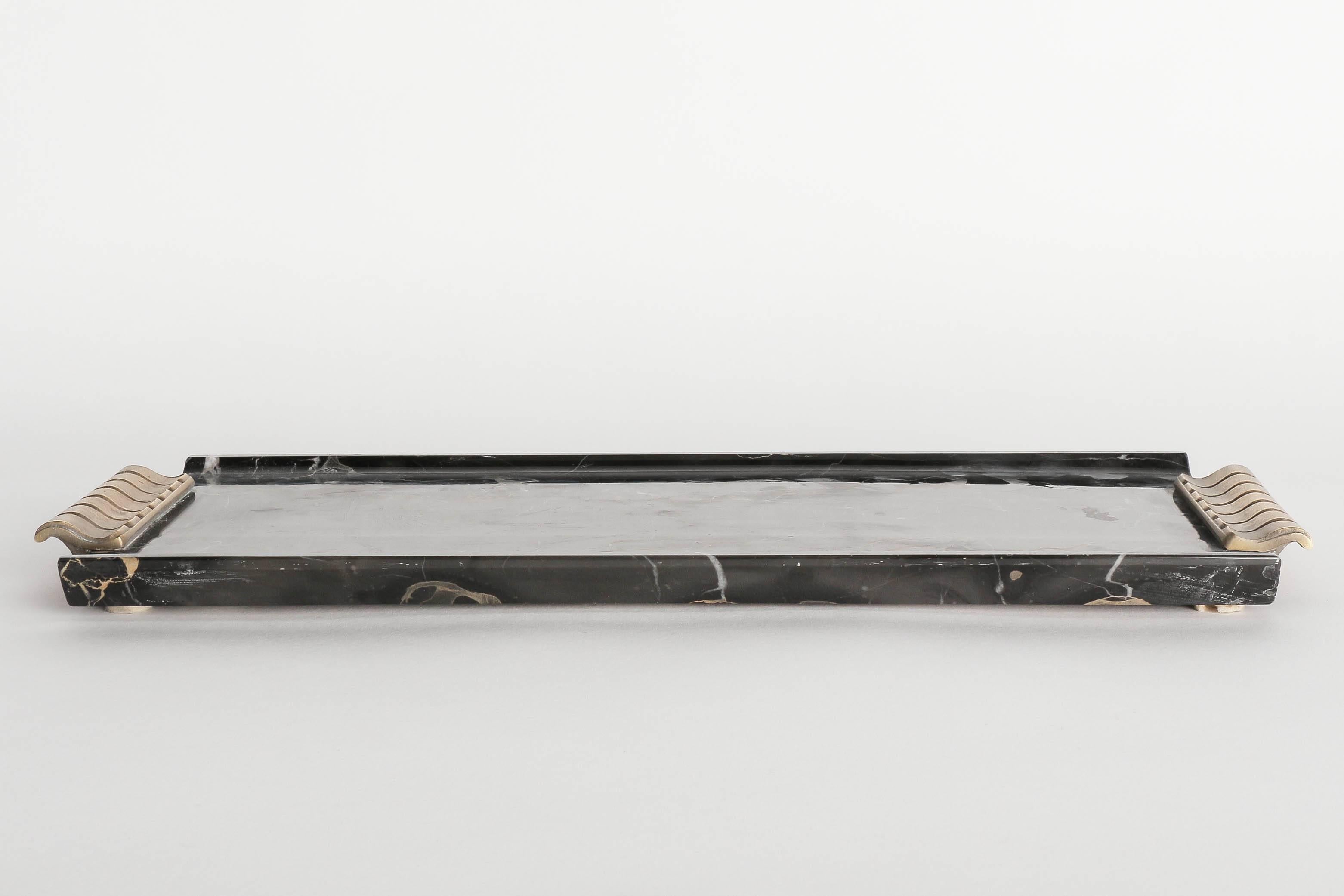 German Art Deco Marble and Brass Tray by E. G. Zimmermann Hanau, 1930s
