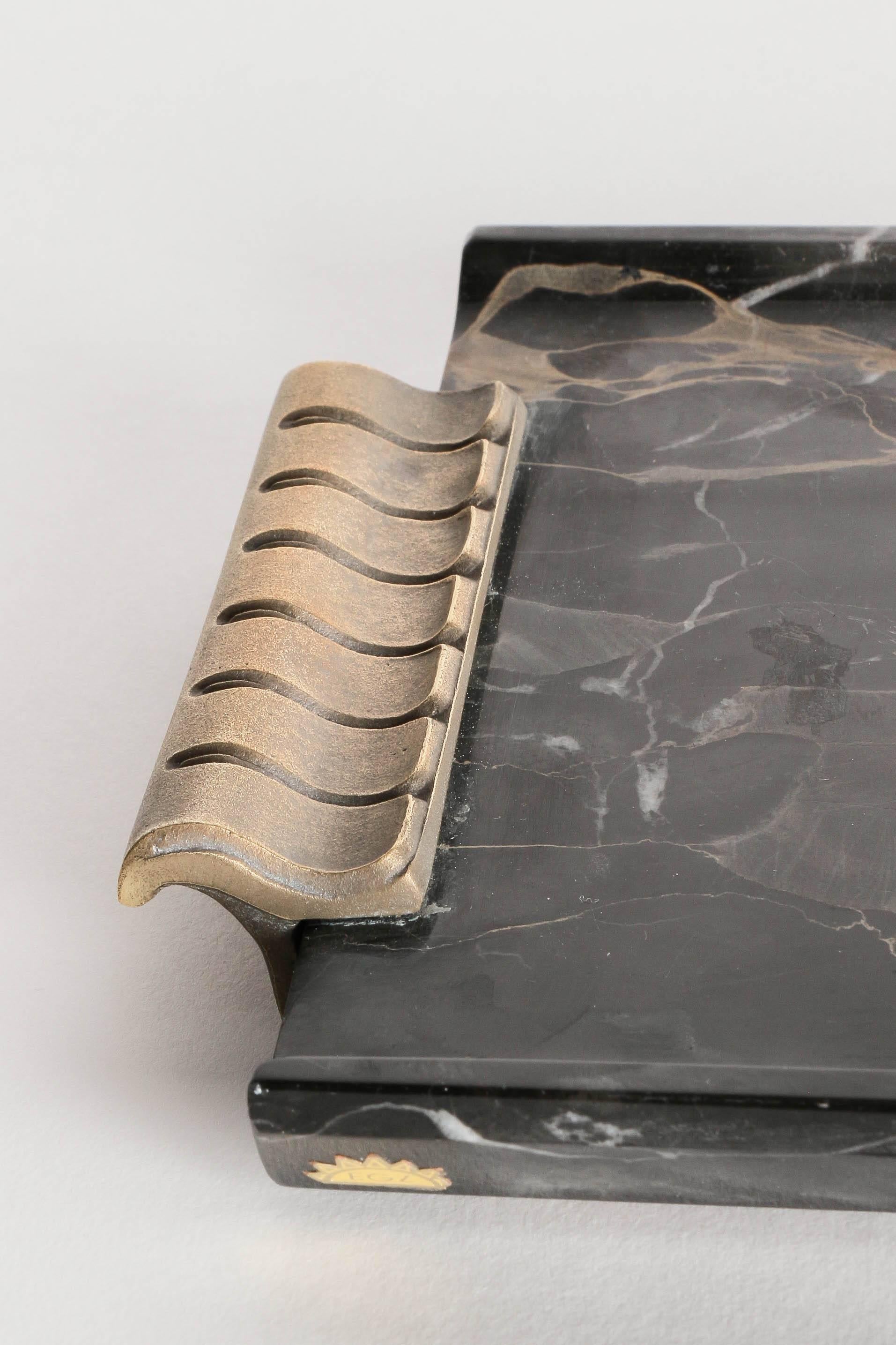 Art Deco Marble and Brass Tray by E. G. Zimmermann Hanau, 1930s In Excellent Condition In Basel, CH