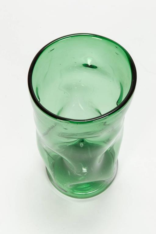 Vase En Verre Vert Intense Des Années 30 - Style Murano / Vetro Di Empoli - Italie - Vintage
