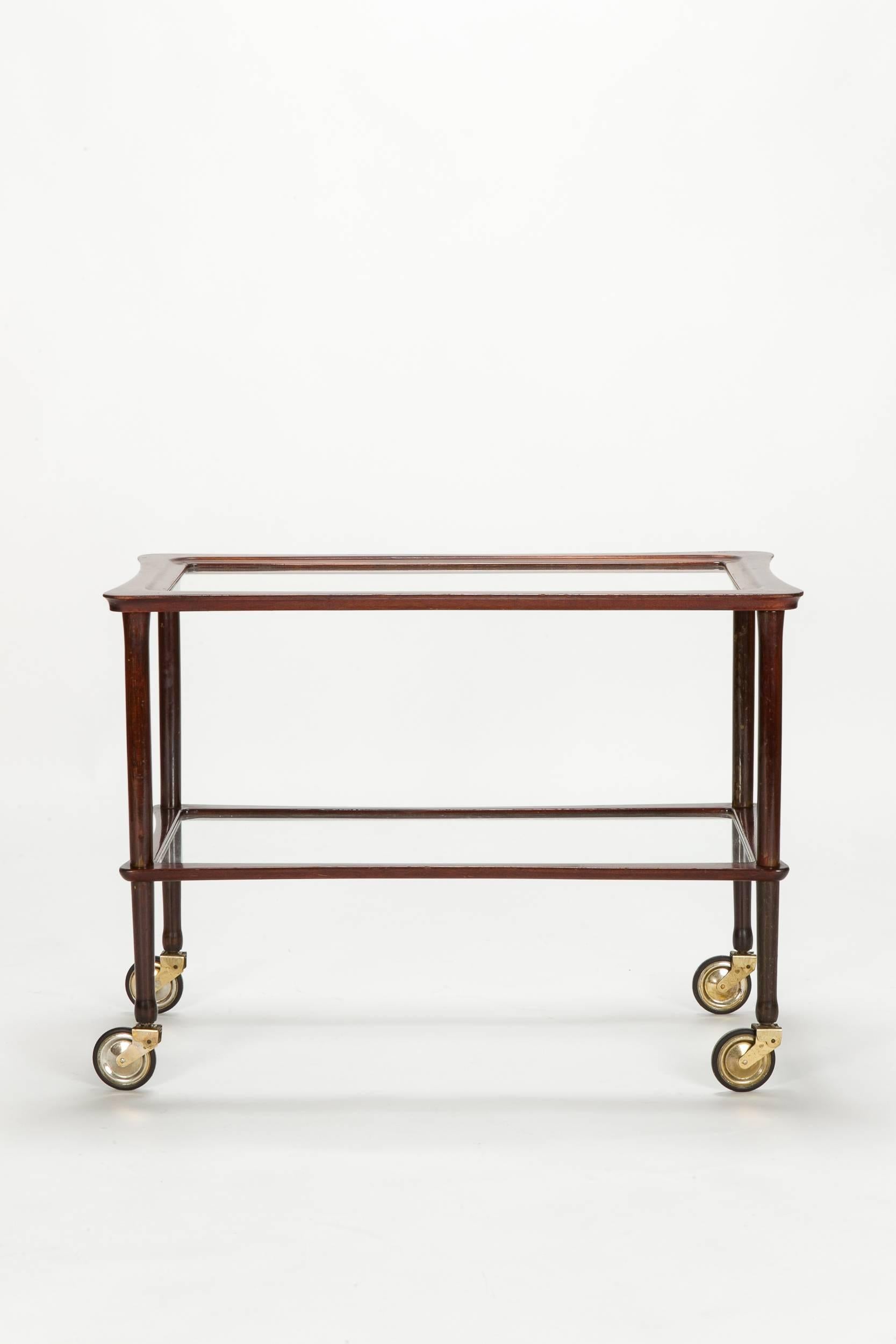 Mid-Century Modern italian Bar Cart by Cesare Lacca Mahogany Glass 1950