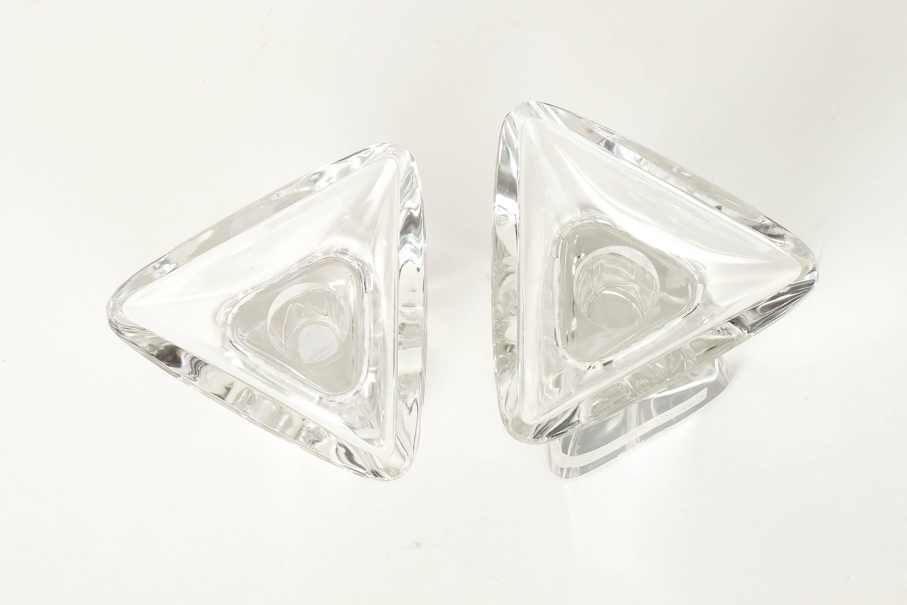 Mid-Century Modern Peter Muller-Munk Tricorne Crystal Glass Candlesticks for Val St Lambert, 1956