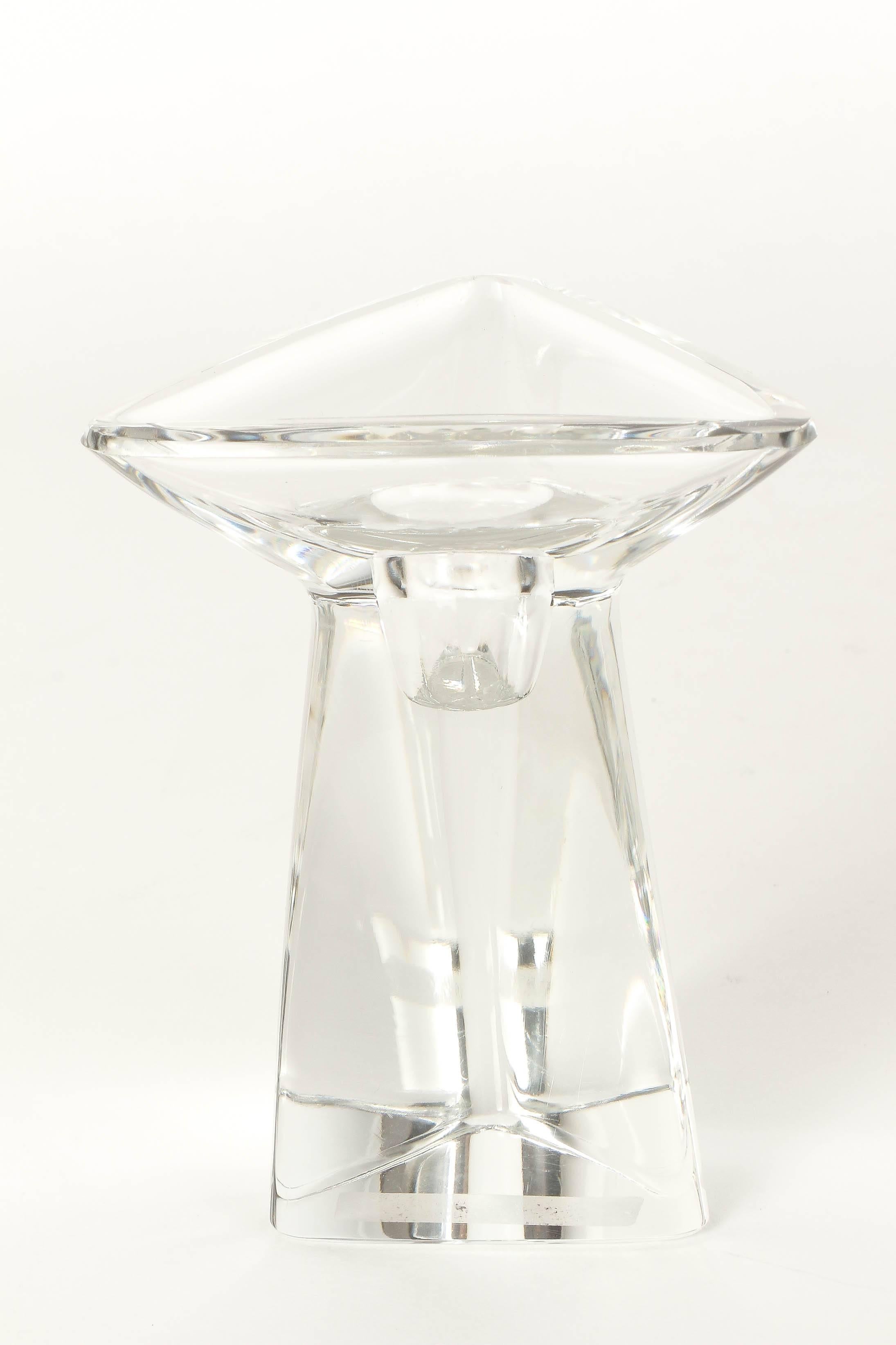 Belgian Peter Muller-Munk Tricorne Crystal Glass Candlesticks for Val St Lambert, 1956