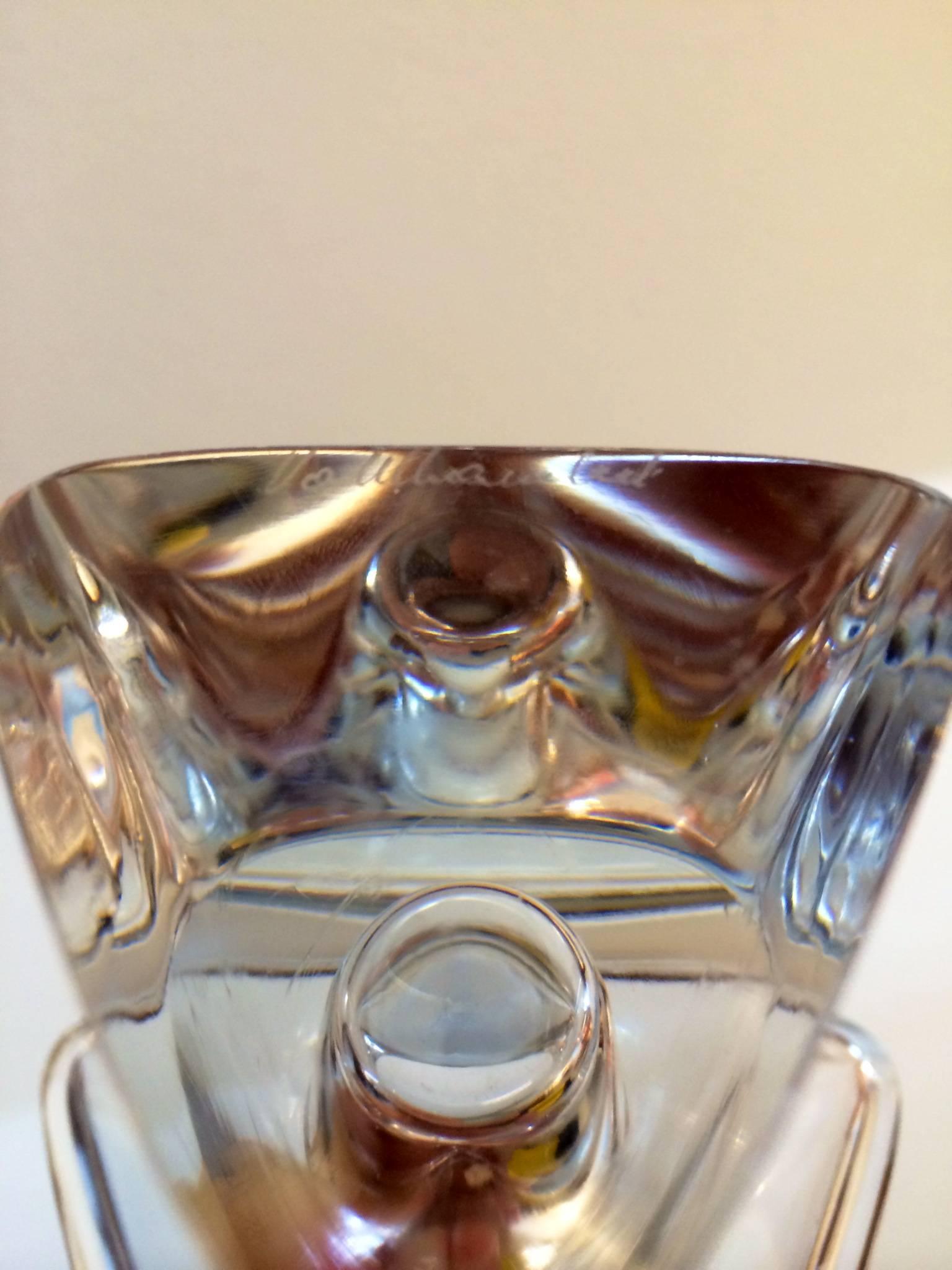 Mid-20th Century Peter Muller-Munk Tricorne Crystal Glass Candlesticks for Val St Lambert, 1956