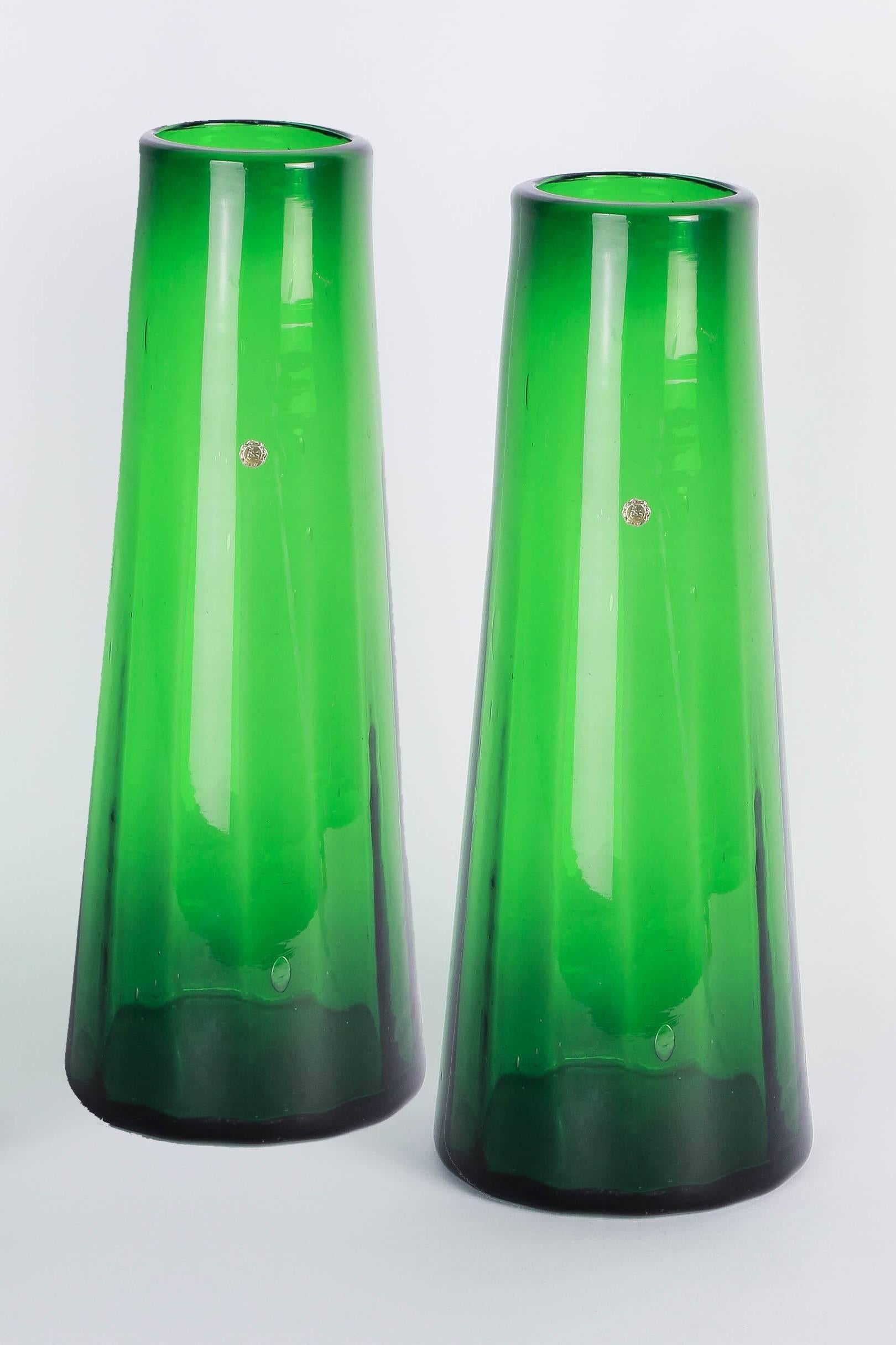 2 Huge Floor Vases Vetro Verde Di Empoli Green Glass, 1960 1