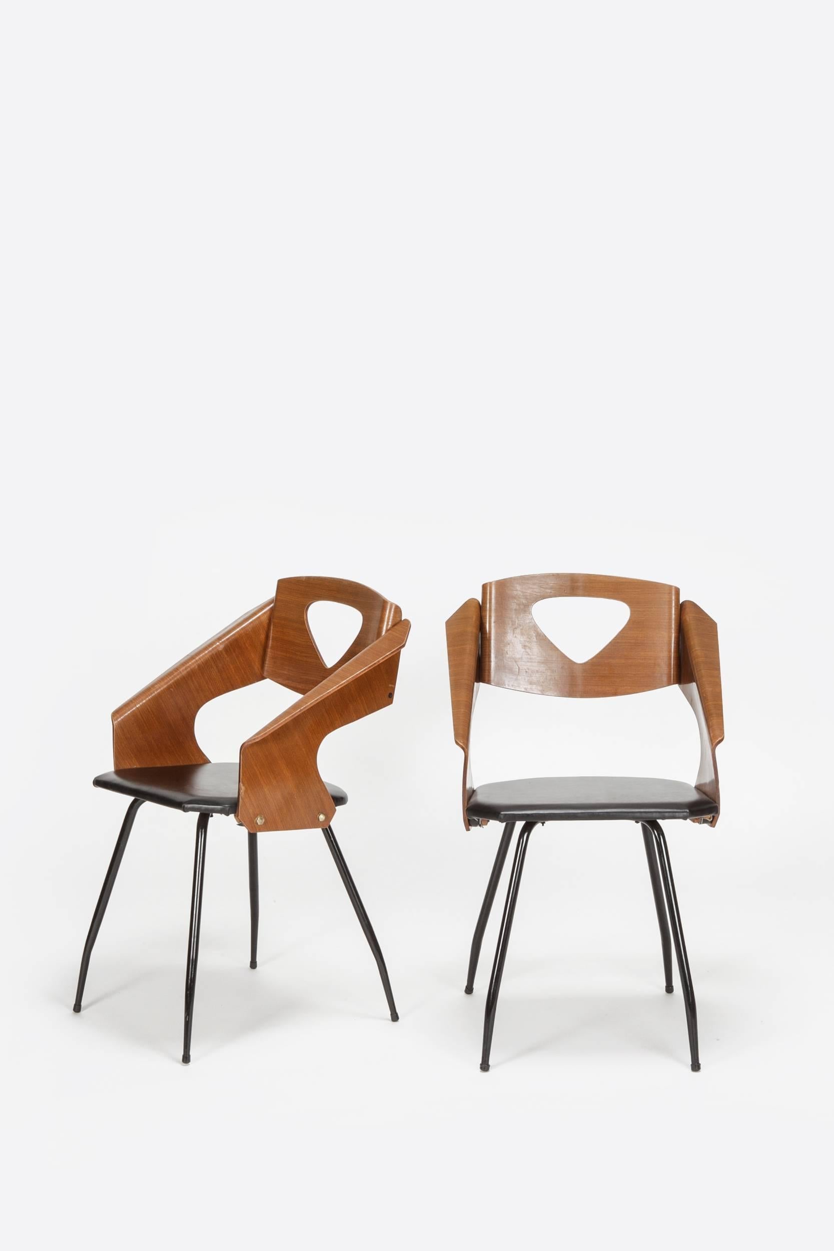 Mid-Century Modern Set of Six Carlo Ratti Chairs for Legni Curva Lissone, 1950