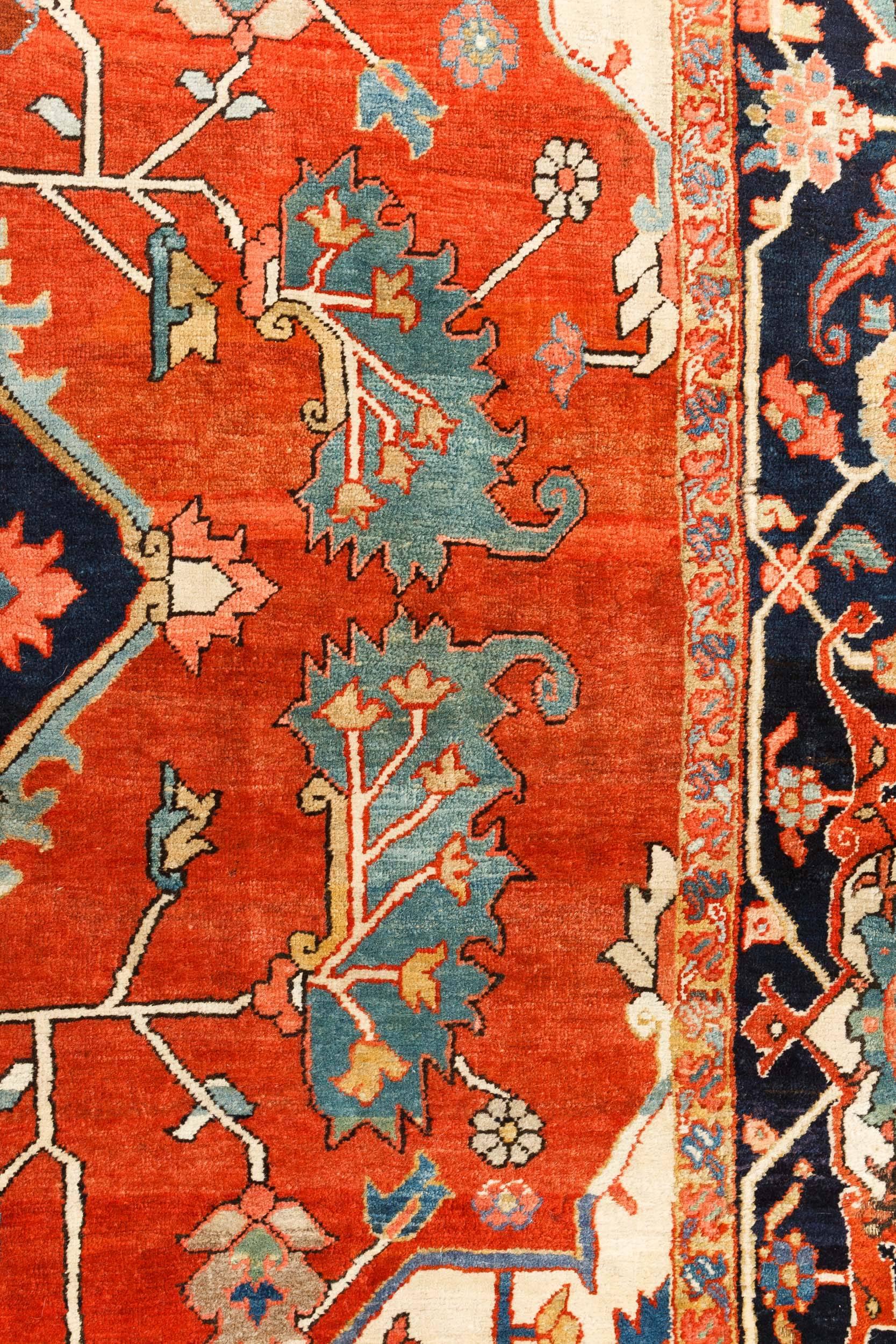 Wool Richly Colored Antique Persian Heriz Serapi Carpet
