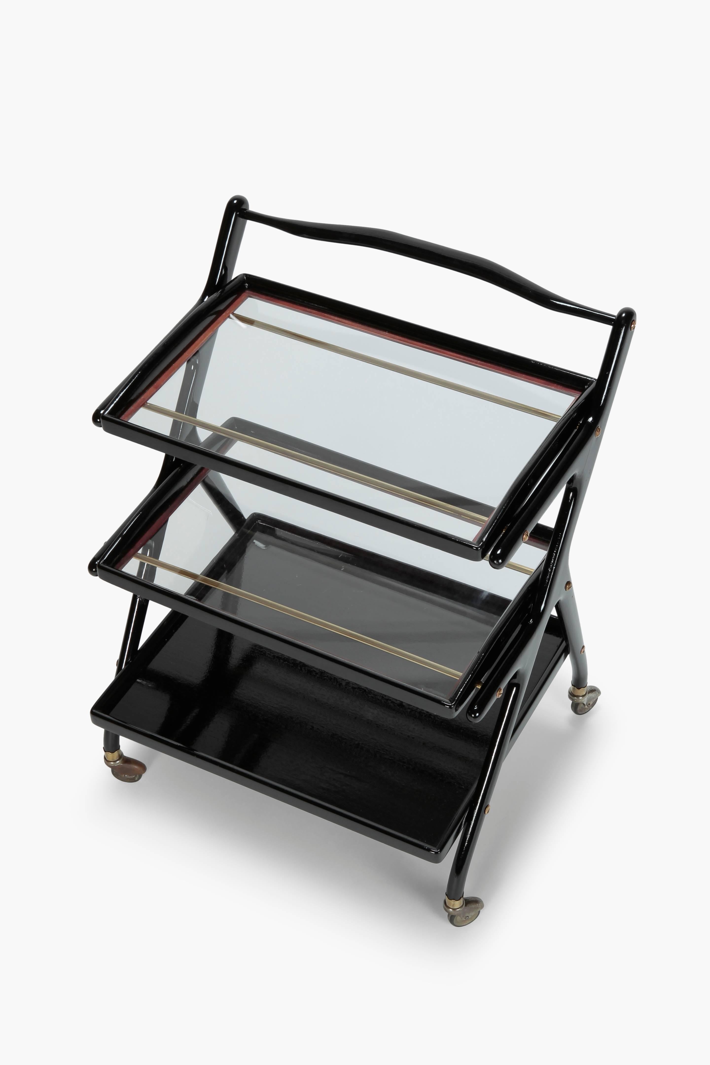 Cesare Lacca Bar Cart Mahogany Serving Trolley, 1950 In Fair Condition In Basel, CH
