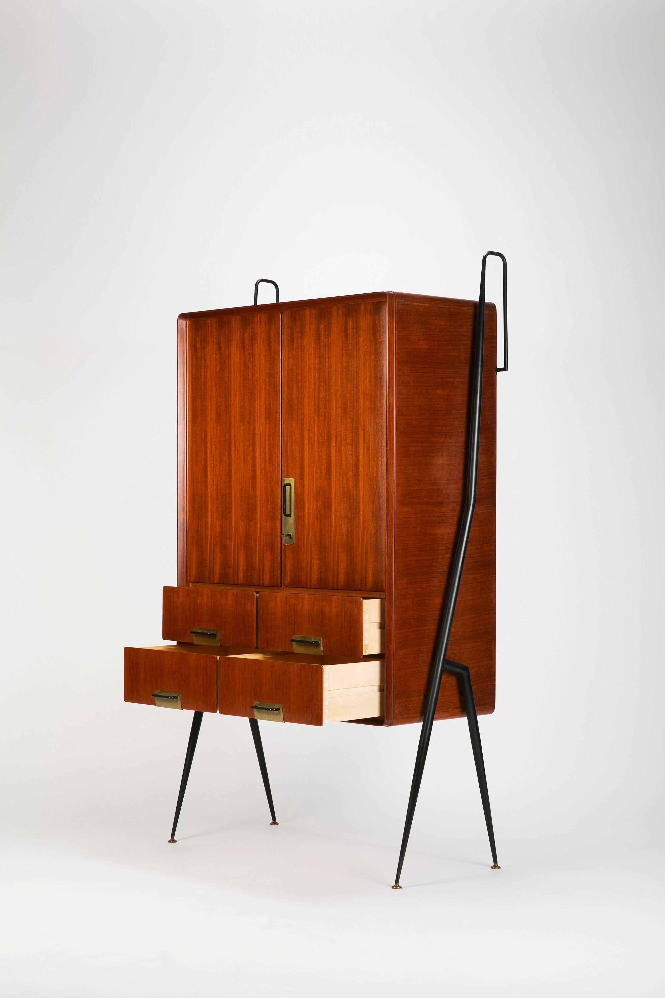 Mid-Century Modern Silvio Cavatorta Highboard Cabinet Mahogany and Brass, 1950