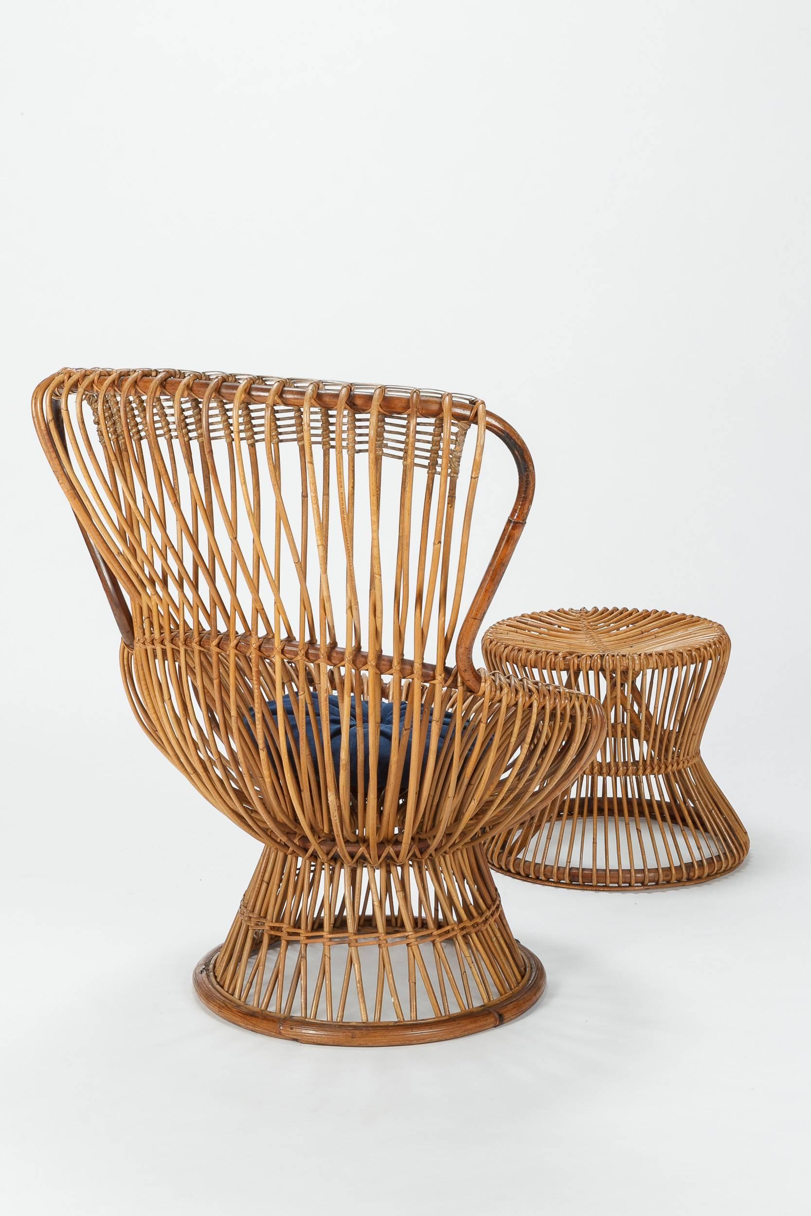 Mid-Century Modern Wicker Franco Albini Margherita Italian Chair and Side Table, 1950s