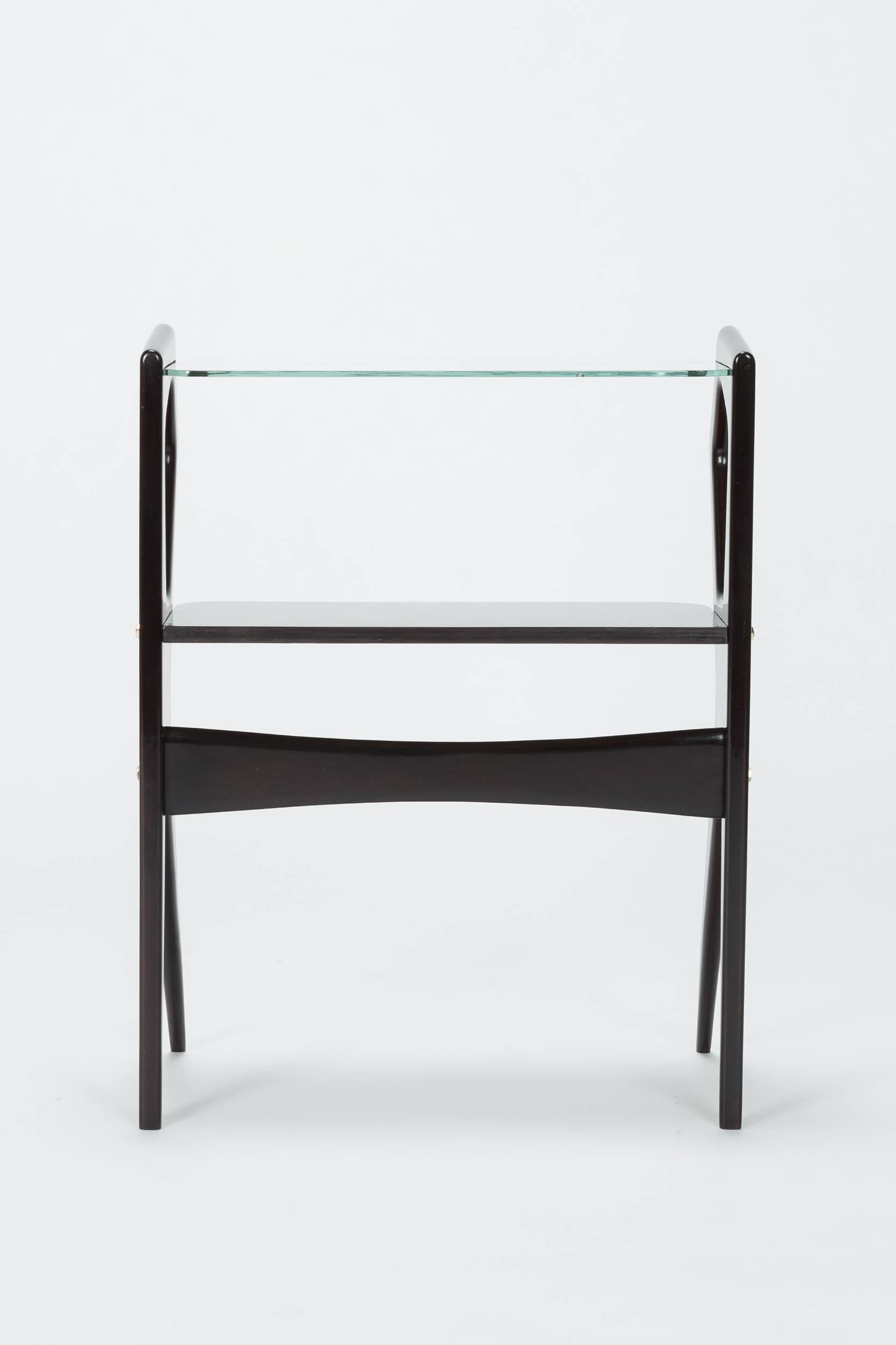 Lacquered Italian Ico Parisi Mahogany and Glass Side Table Console, 1950s