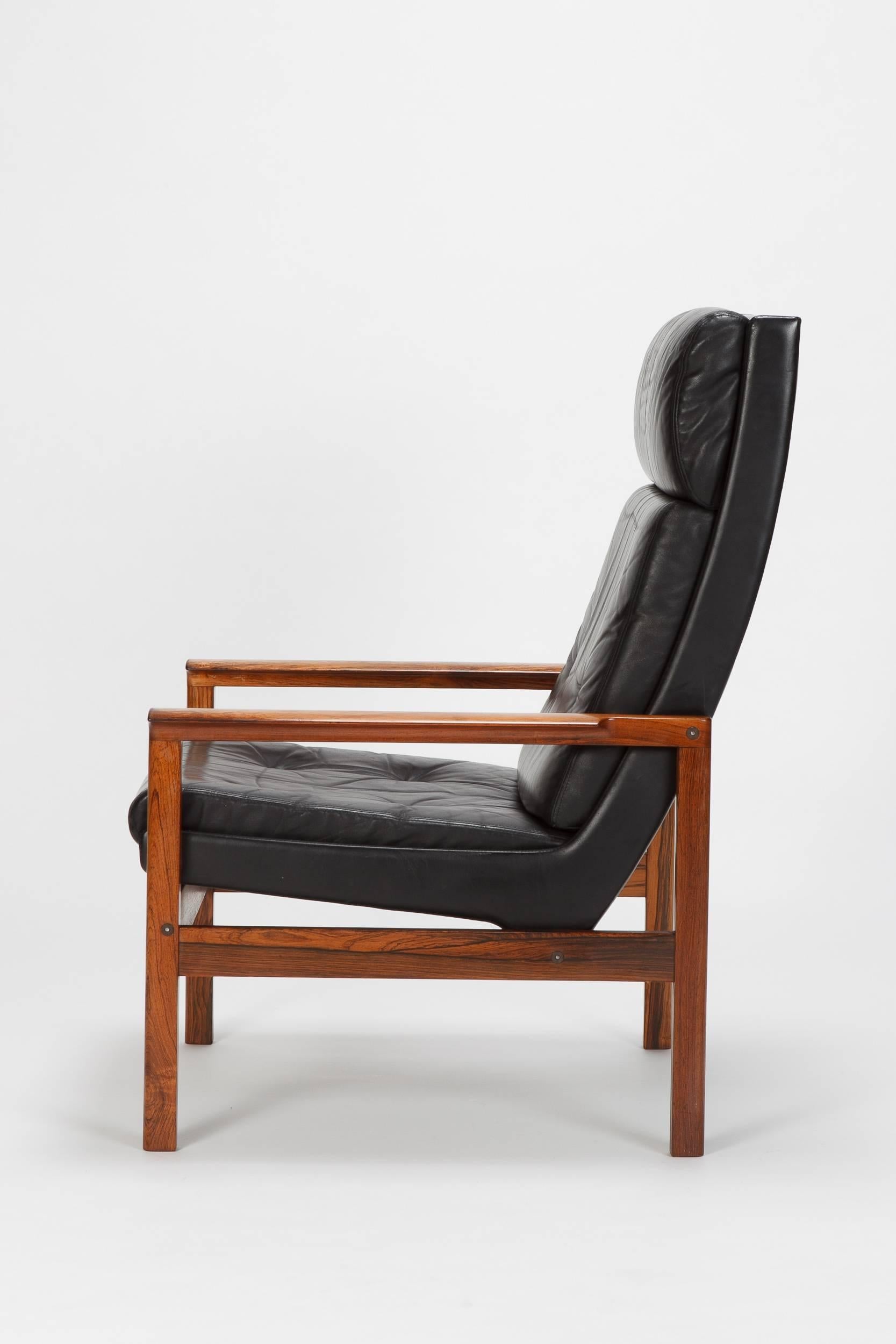 Scandinavian Modern Rosewood High Back Lounge Chair Attributed to Frederick Kayser, 1960s