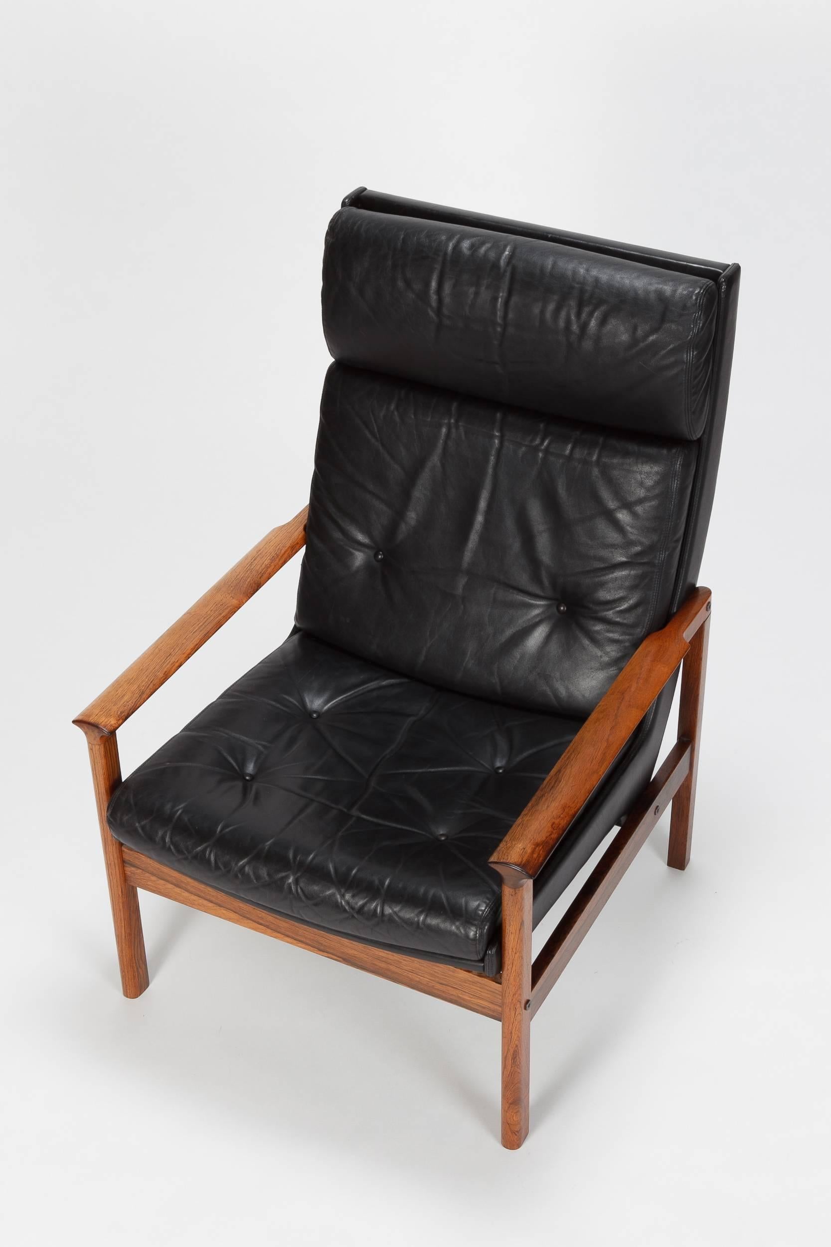 Mid-20th Century Rosewood High Back Lounge Chair Attributed to Frederick Kayser, 1960s