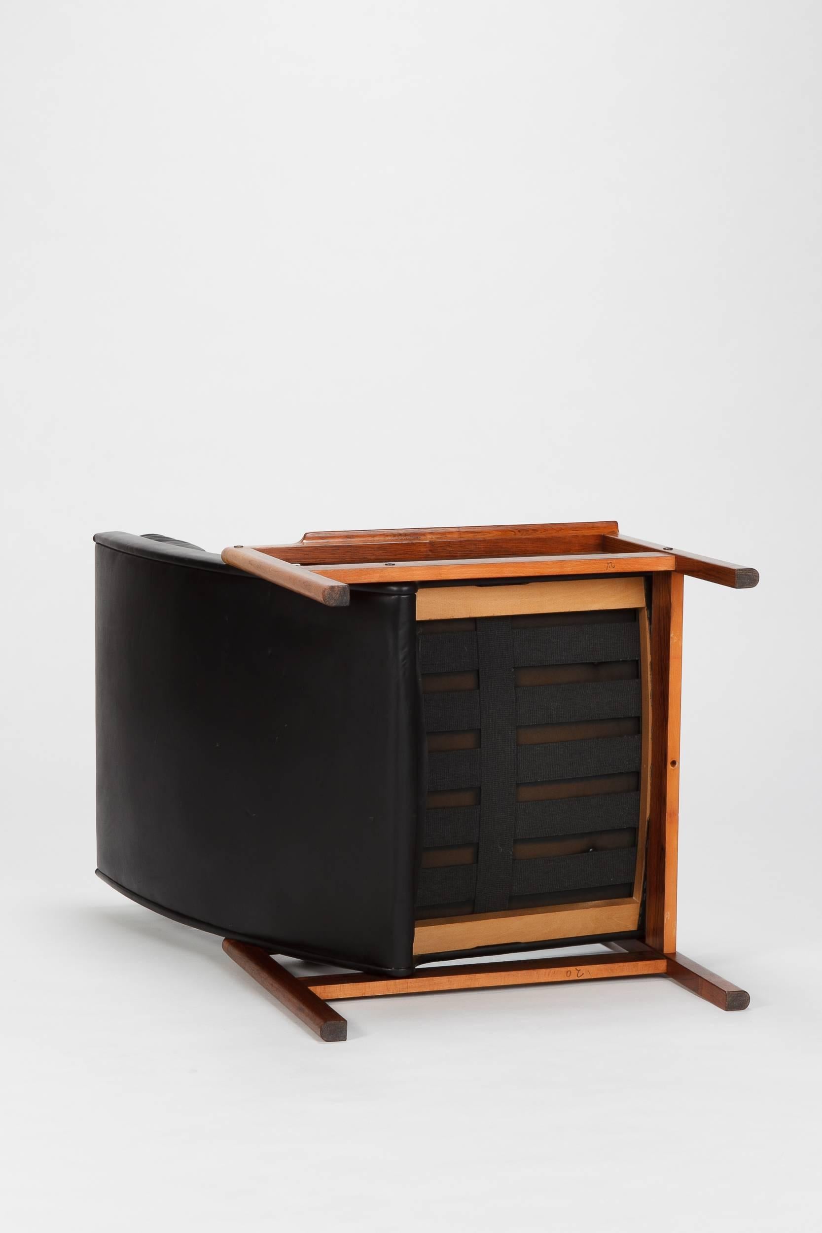 Leather Rosewood High Back Lounge Chair Attributed to Frederick Kayser, 1960s
