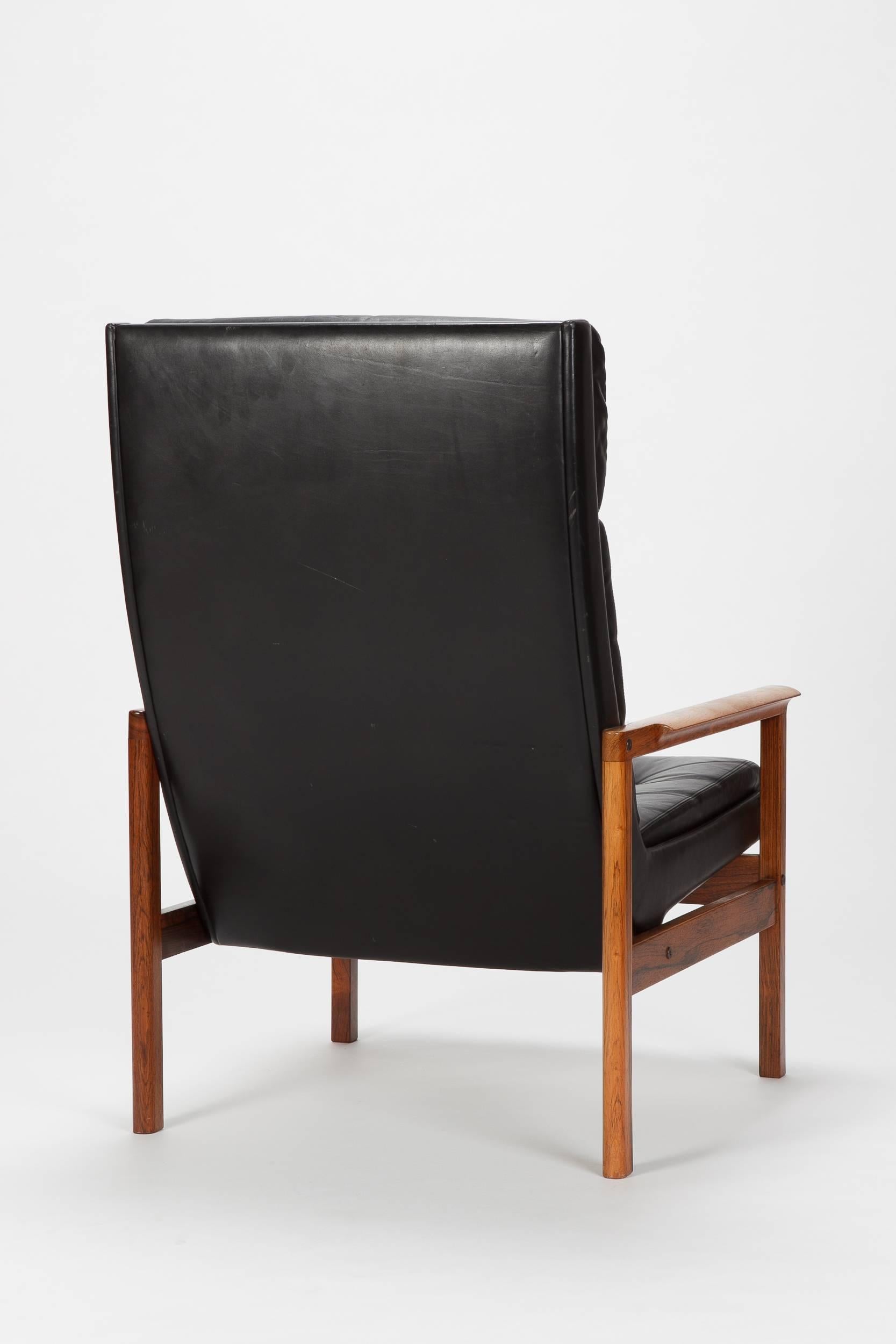 Norwegian Rosewood High Back Lounge Chair Attributed to Frederick Kayser, 1960s