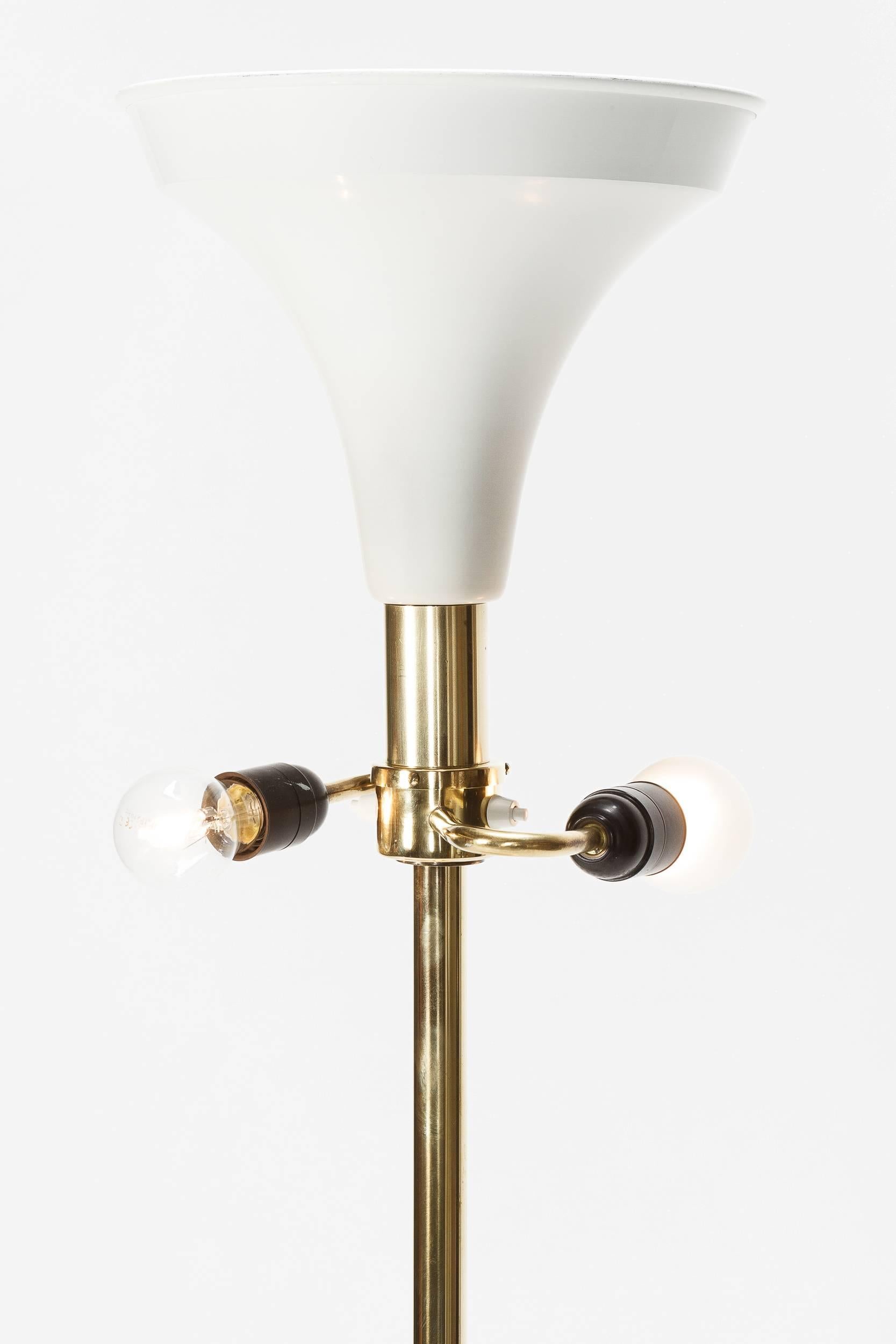Mid-20th Century Swiss Floor Lampe Eberth Zürich Model 454 Hide Brass, 1940s