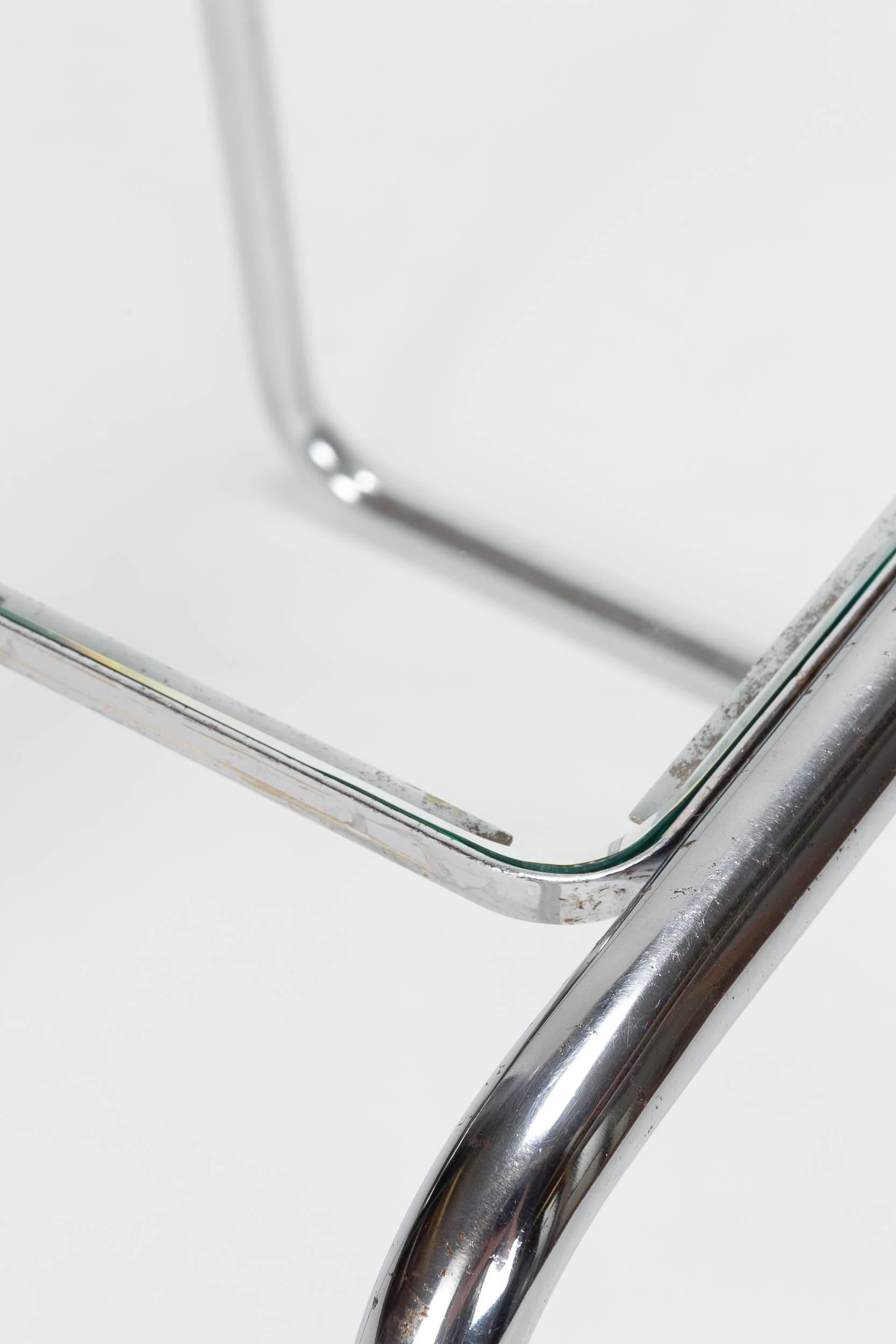 Stainless Steel Bauhaus Side Table Glass Attributed Marcel Breuer, 1930s