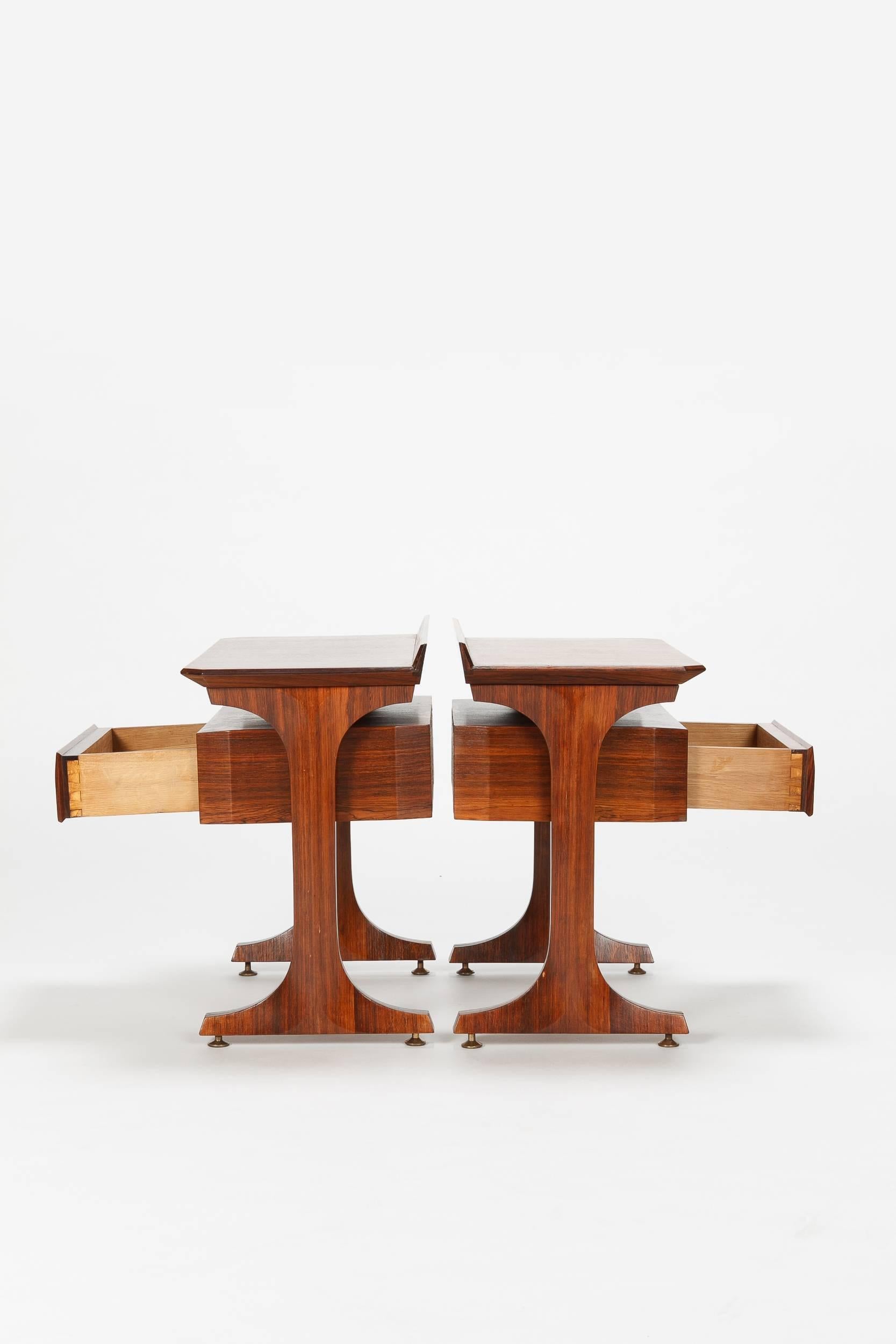 Pair of Italian Nightstands Rosewood 50s In Excellent Condition In Basel, CH