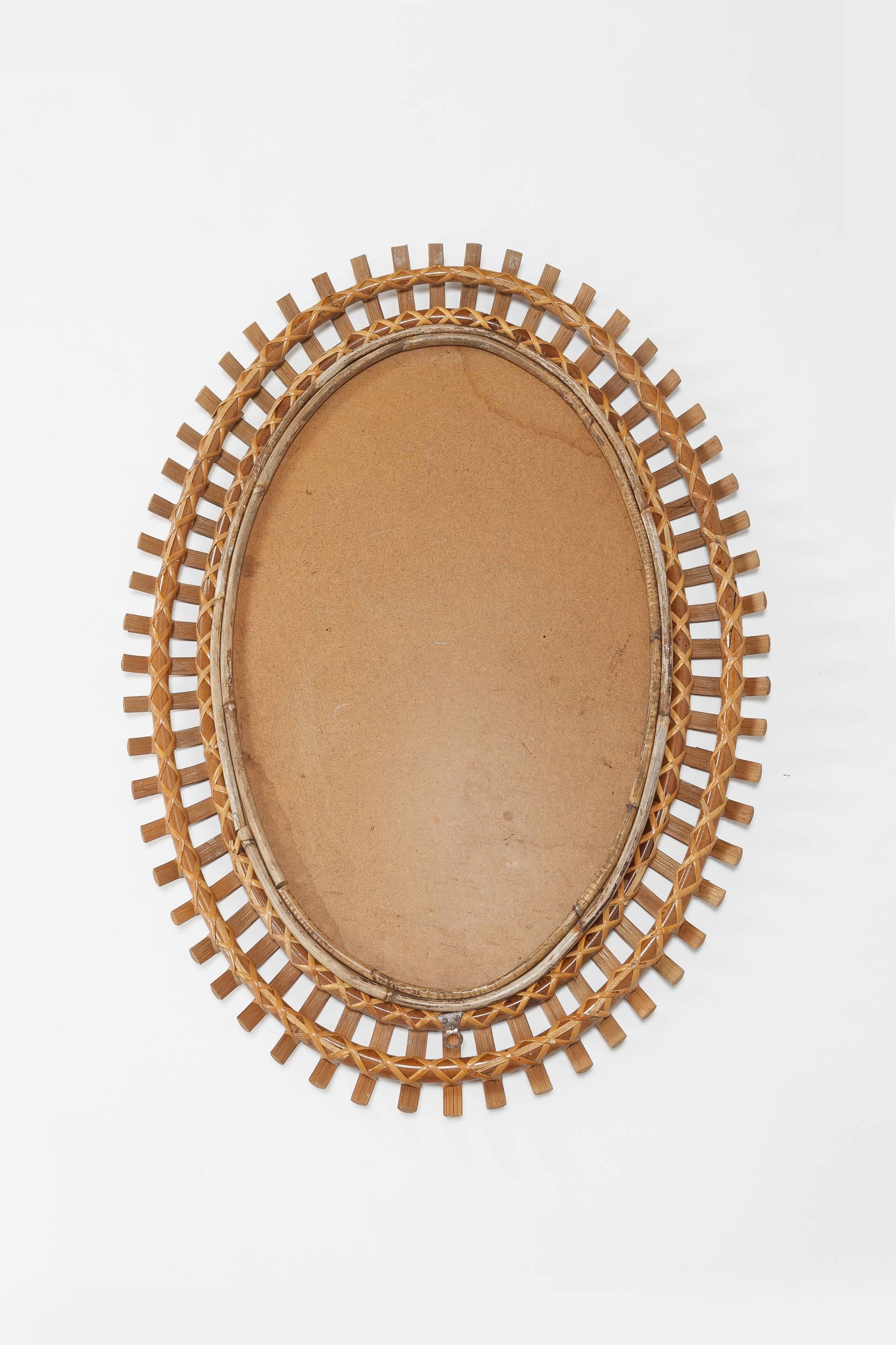 Mid-Century Modern Italian Sunburst Mirror Bamboo Oval 50s