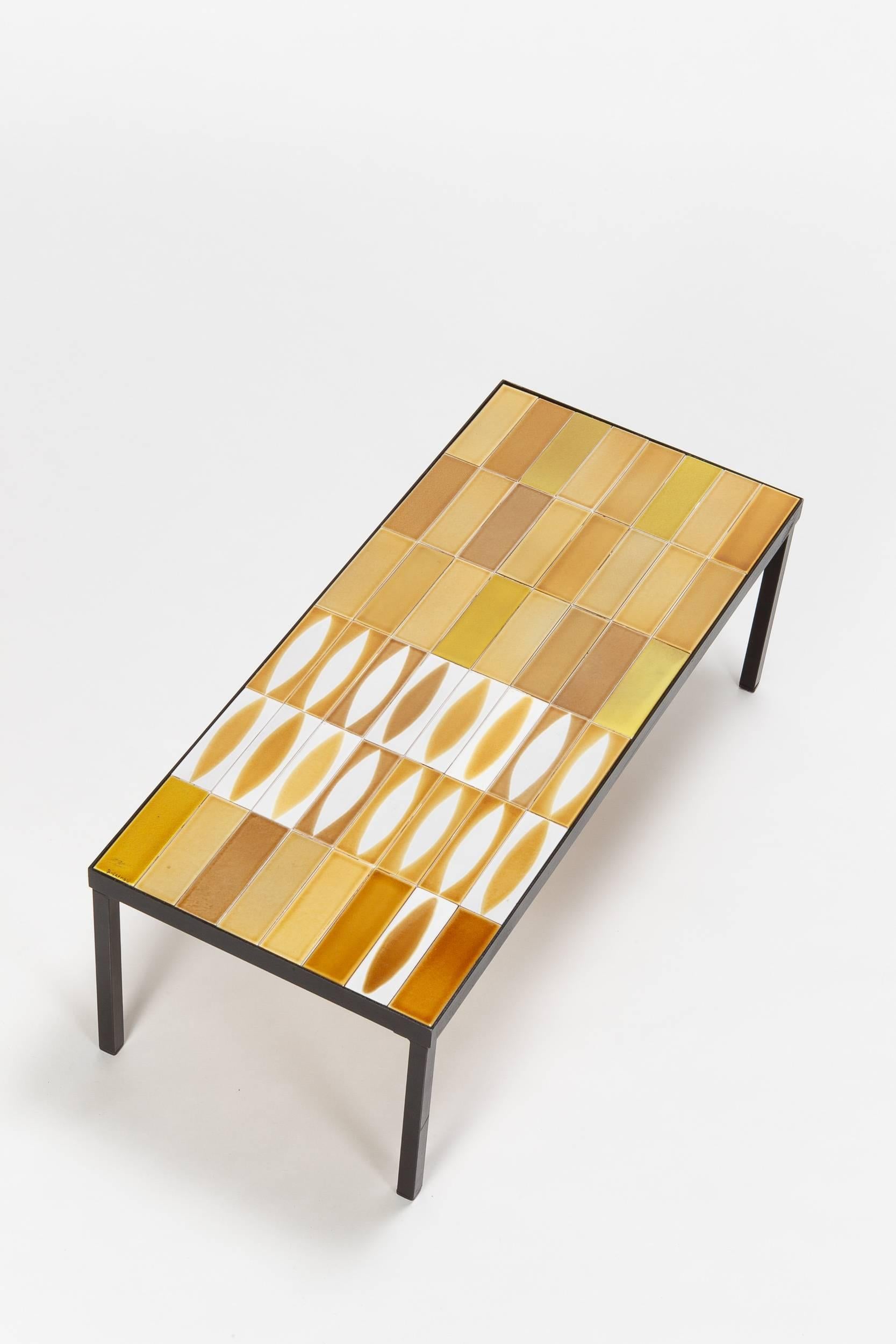 Enameled Roger Capron Coffee Table Navette Vallauris, 1950s
