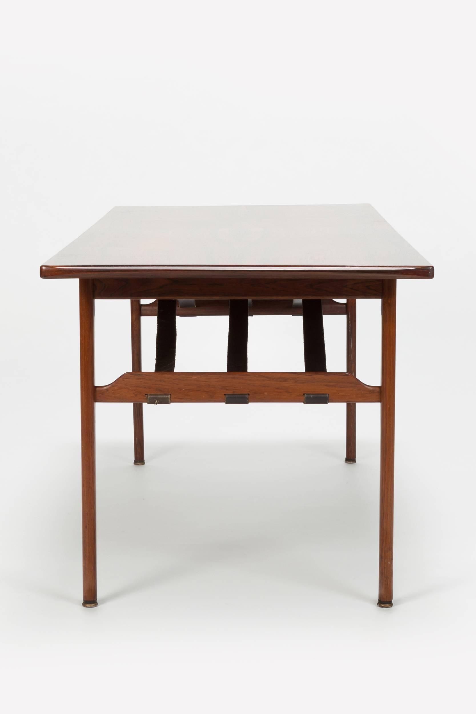 Danish Scandinavian Rosewood Coffee Table Leather, 1960s