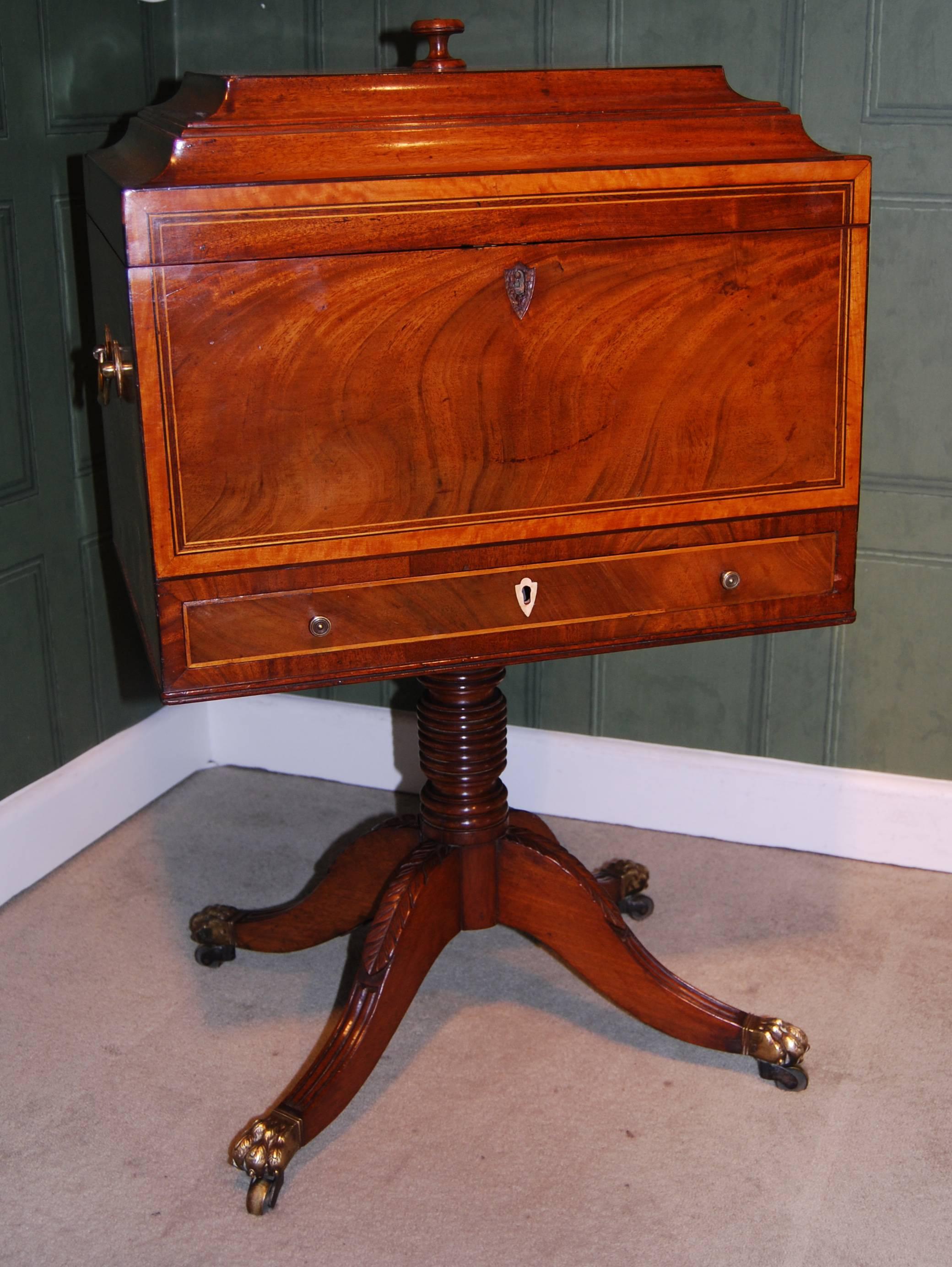 English Regency Period Mahogany and Satinwood Teapoy For Sale