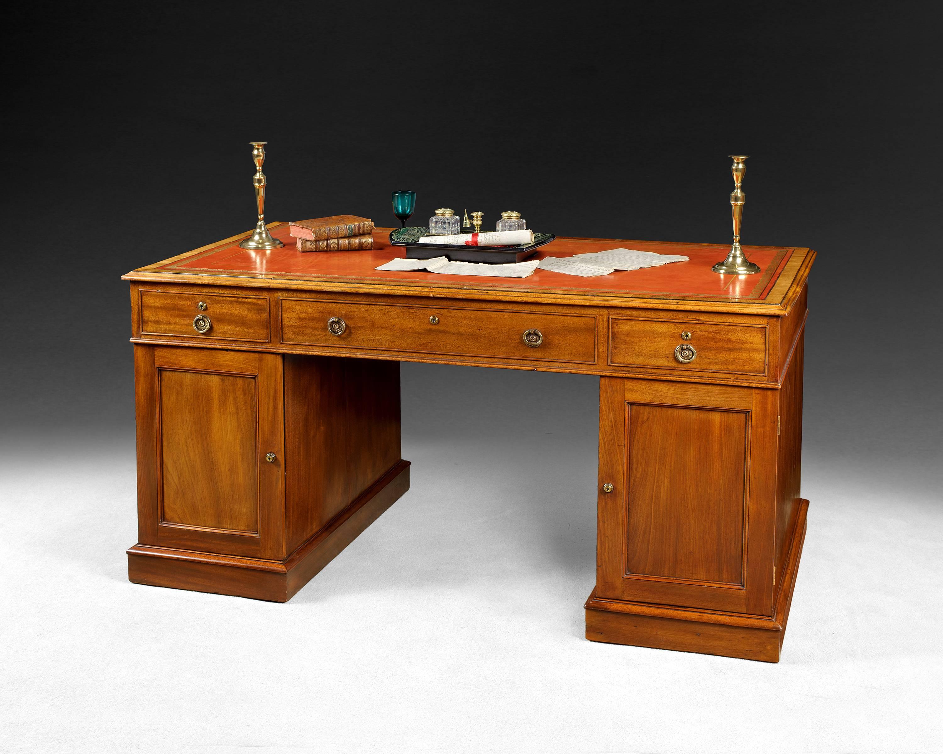 English William IV Period Mahogany Partners Pedestal Desk