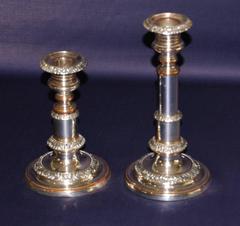 Pair of Mid 19th Century Old Sheffield Plate Telescopic Candlesticks