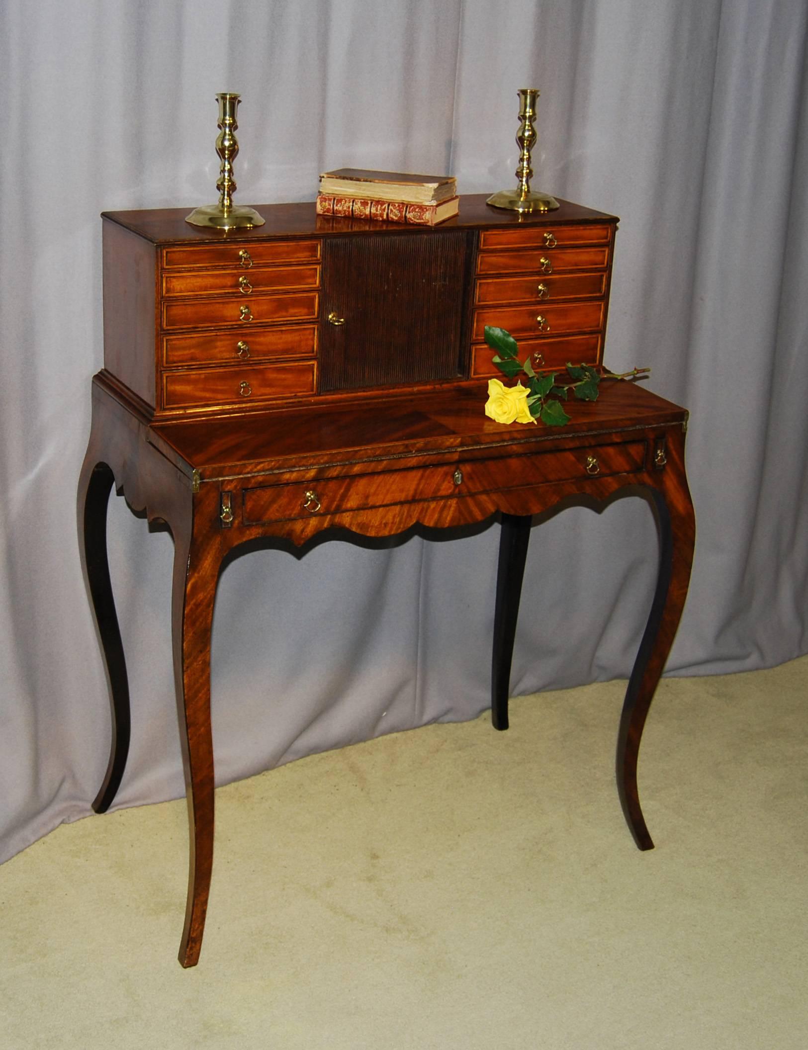 Chippendale George III Period Mahogany and Inlaid Bonheur du Jour For Sale