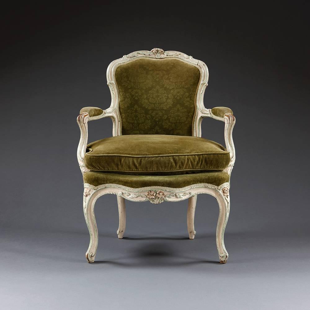 French Pair of Louis XV Painted Beechwood Fauteuils